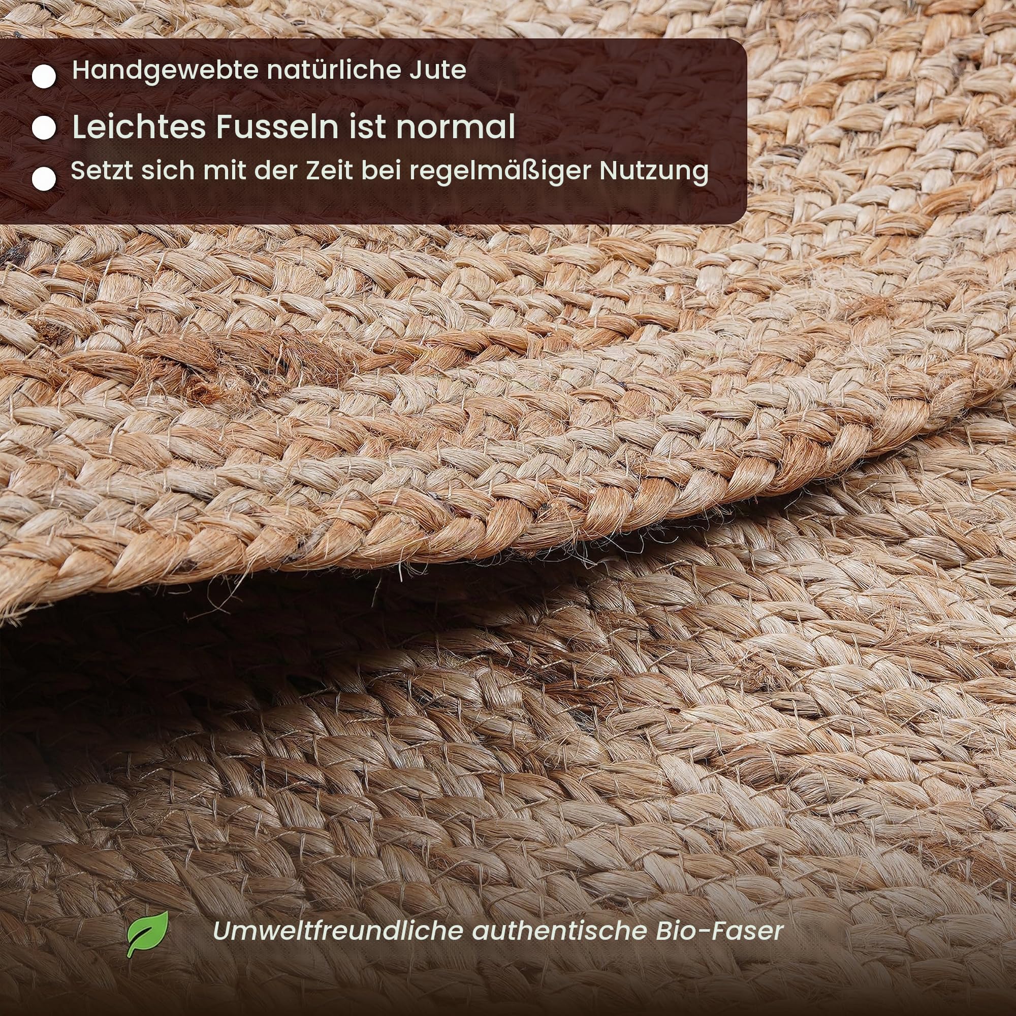 Craft Trade Handgewebt Natur Boho Jute Teppich Reversibel Blume Geflochten Waschbarer Rund Juteteppich für Küche Wohnzimmer und Schlafzimmer- 90 cm
