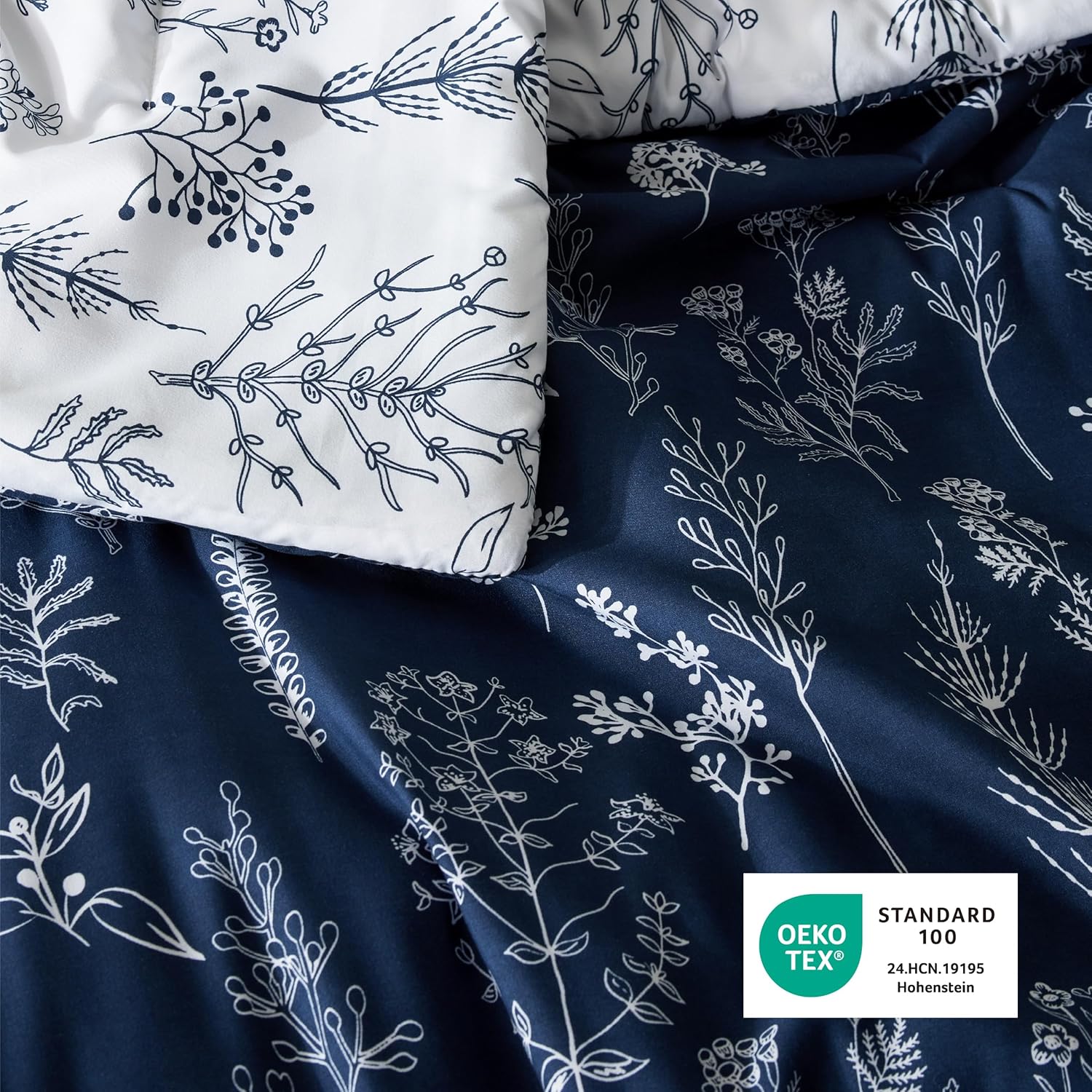 Bedsure Twin/Twin XL Comforter Set - Navy Bed Set, 2 Pieces Cute Floral Bedding, 1 Soft Reversible Botanical Flowers Comforter and 1 Pillow Sham - Image 5