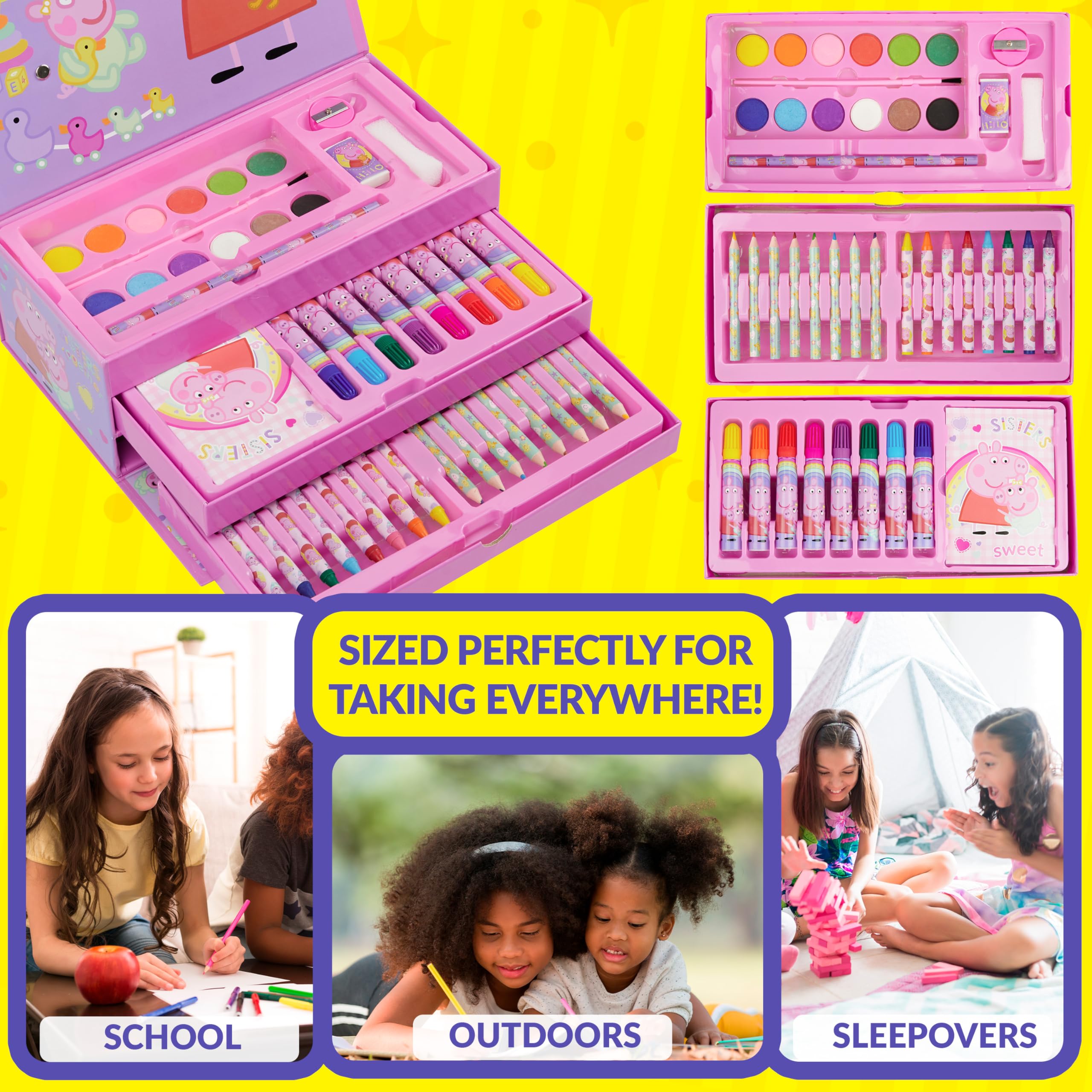 Peppa Pig Kit Dessin Coloriage et Peinture, Coffret Créatif Fille, Mallette Enfant d'Art de 30 Pièces, Fournitures de Loisirs Créatifs, Cadeau Fille