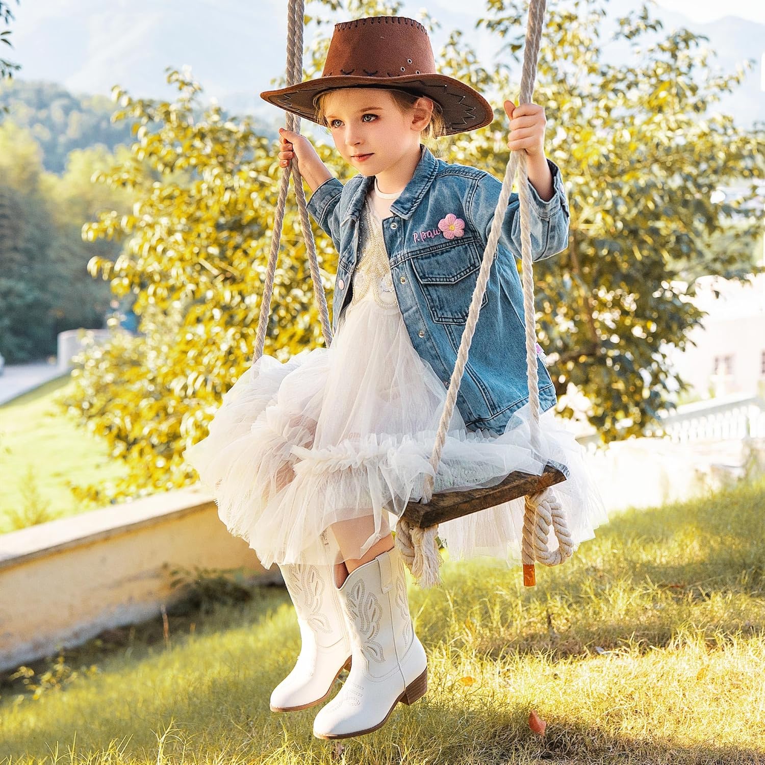LAURMOSA Cowgirl Boots for Little Girls Mid Calf Pointed Toe Kid Cowboy Boots Side Zipper Classic Embroidered Western Boots Horse Riding Shoes Party for Toddler Little Big Kids