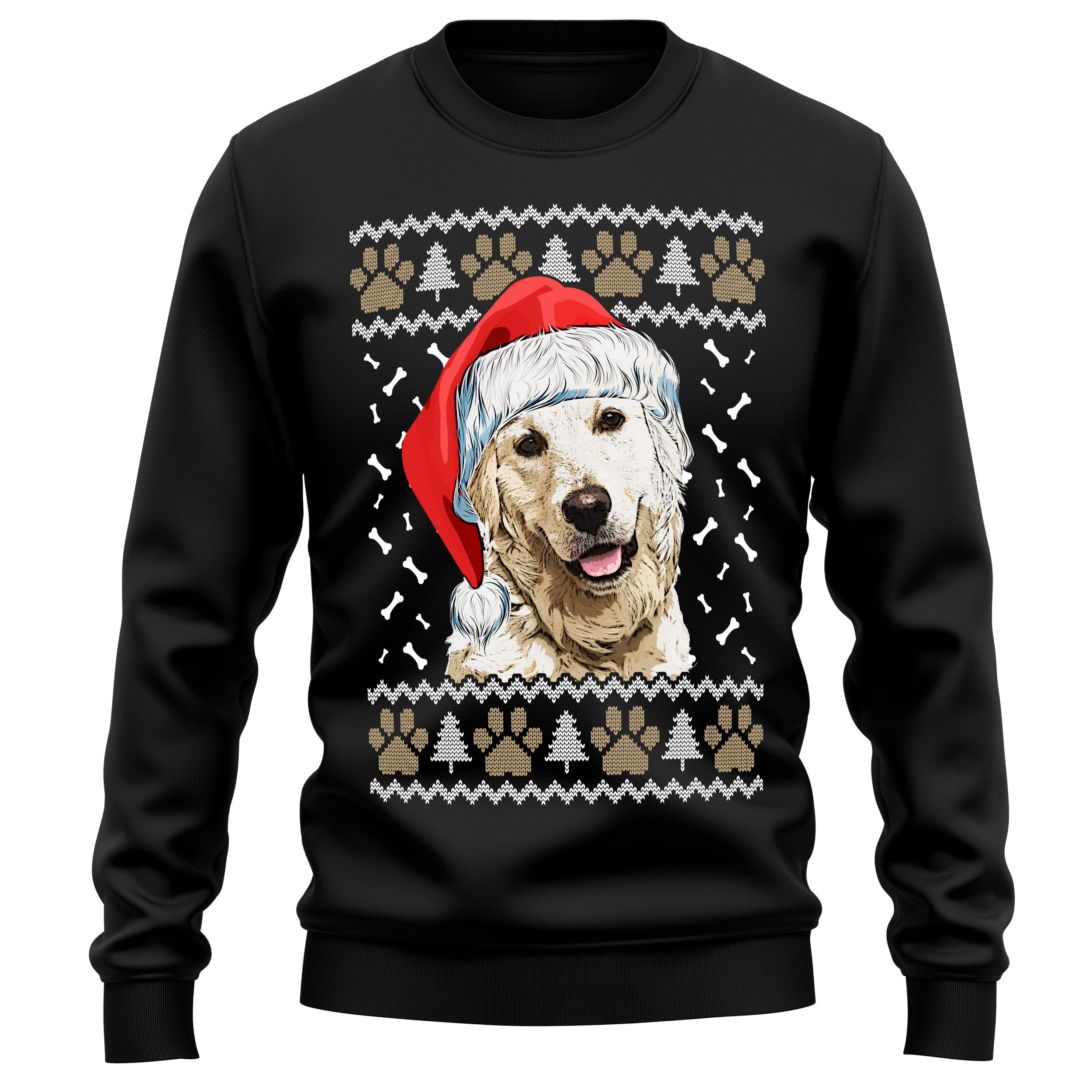 Purple Print House Golden Retriever Christmas Sweatshirt Adult Xmas Jumper For Dog Owner Gifts Autumn Winter Puppy Walks Sweater For Him and Her, XXL, Black