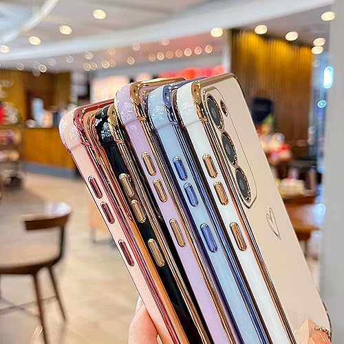 Miniatura 3 de DEFBSC Funda compatible con Samsung Galaxy S23 con corazón dorado, borde chapado de lujo, protección completa de la cámara, para mujeres y niñas,