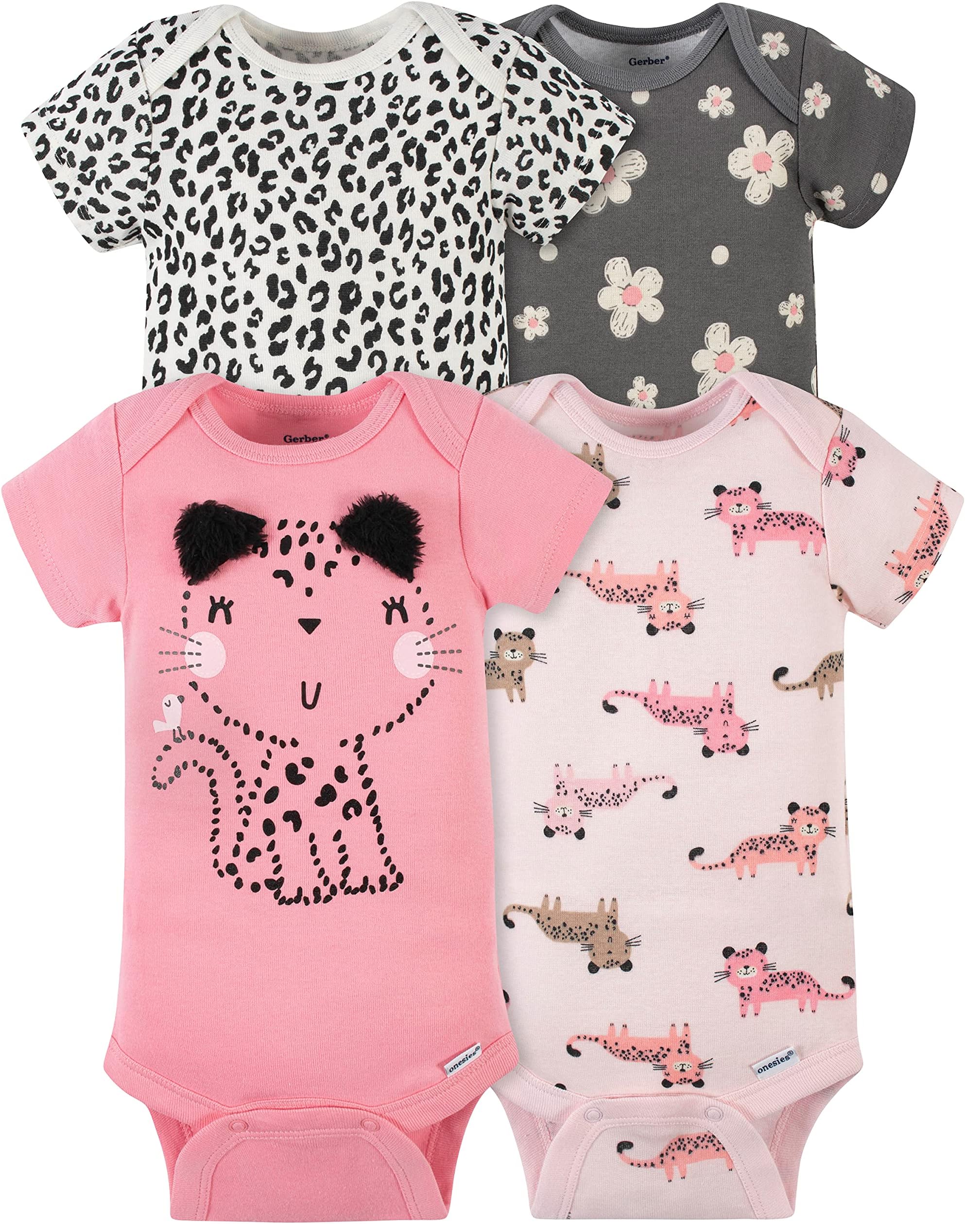 Gerber baby-girls 4-pack Short Sleeve Onesies Bodysuits