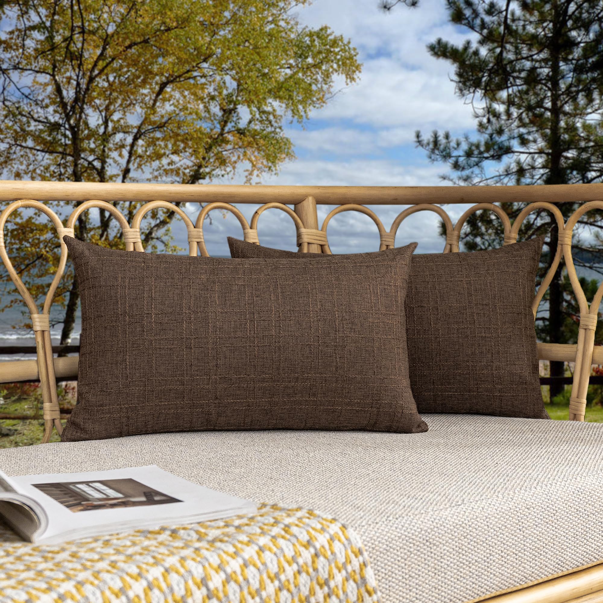 Kevin Textile Pack of 2 Outdoor Waterproof Throw Pillow Covers Decorative Square Outdoor Checkered Pillows Cushion Case Patio Pillows for Couch 12x20