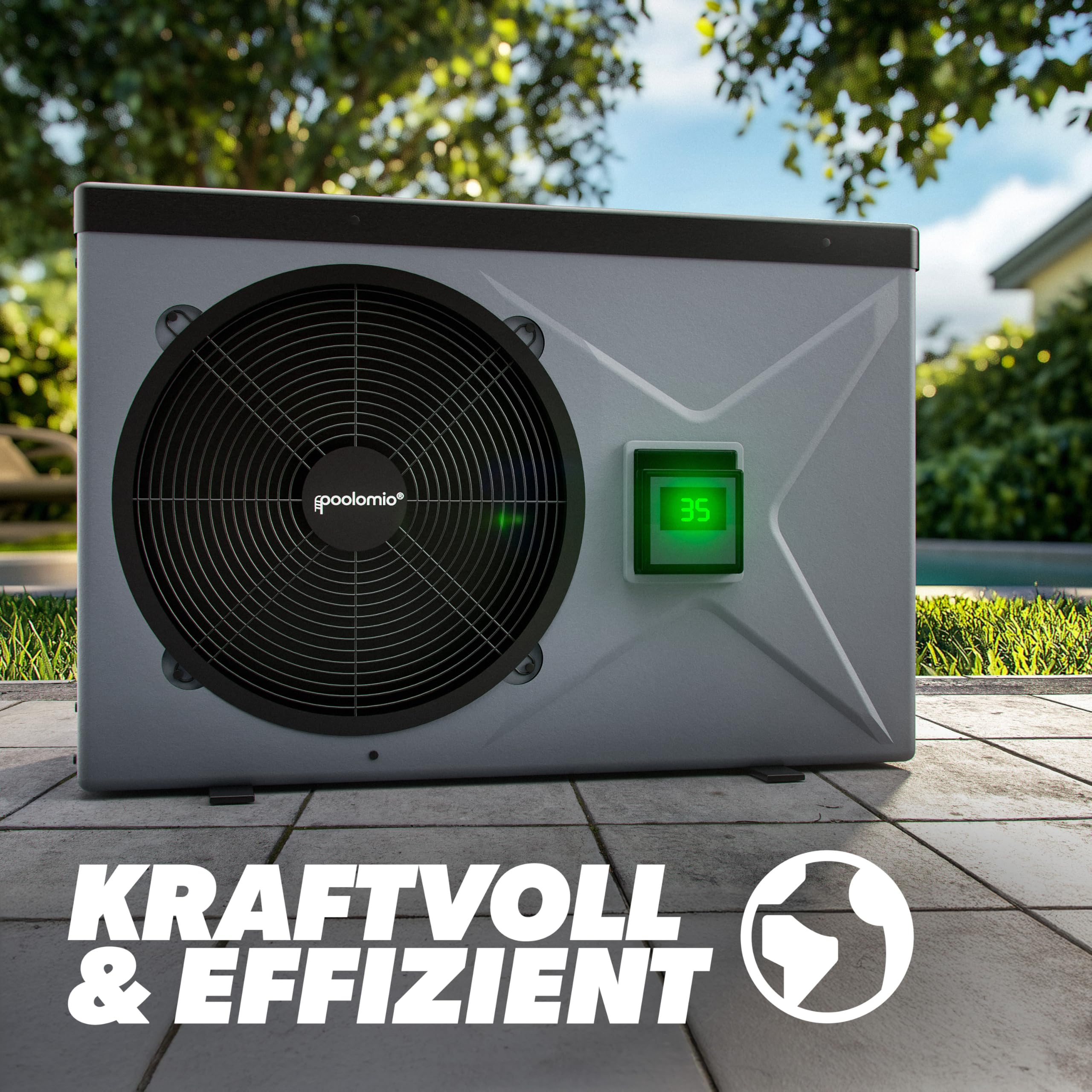 Poolomio Pompe à chaleur pour piscine 70-85 m³ NET Inverter 12 | Chauffage ultra silencieux avec WiFi | Économie d'énergie (COP 14,20) pour piscine