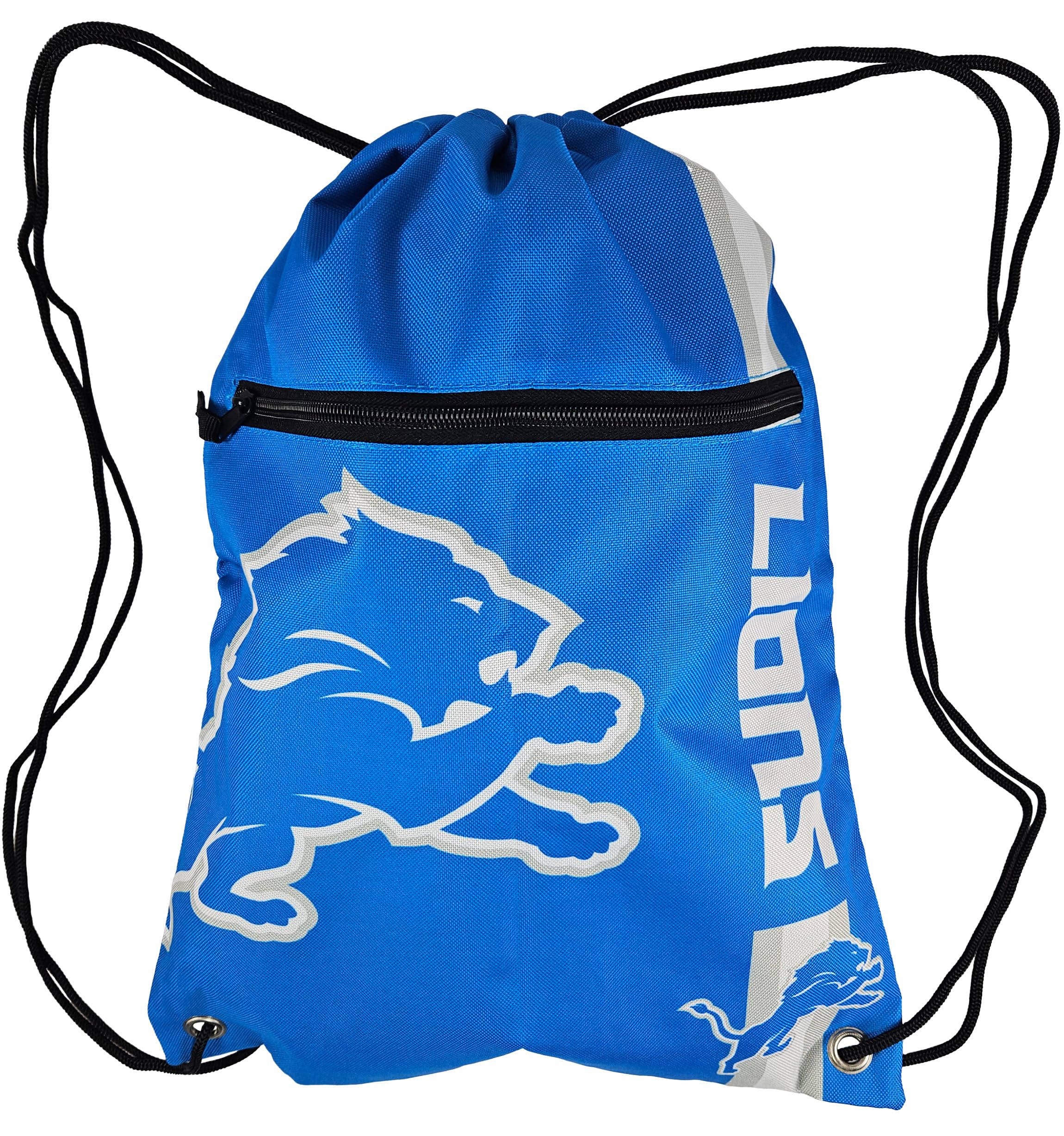 FOCO Detroit Lions NFL Drawstring Backpack with Zippered Pocket — Officially Licensed, Cordura Nylon
