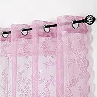 Vista 8 de Cortinas traslúcidas de encaje blanco para dormitorio, 55 x 54 pulgadas, paneles de cortina de encaje con rosas florales francesas duraderas