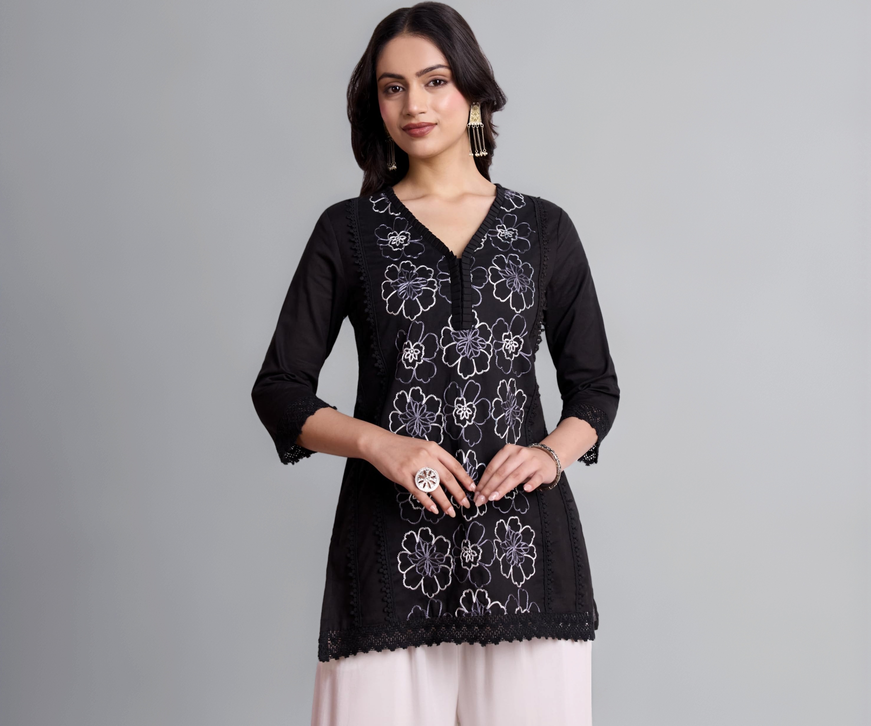 Buy Amazon Brand - Myx Women's Pure Cotton Embroidered Short Kurti