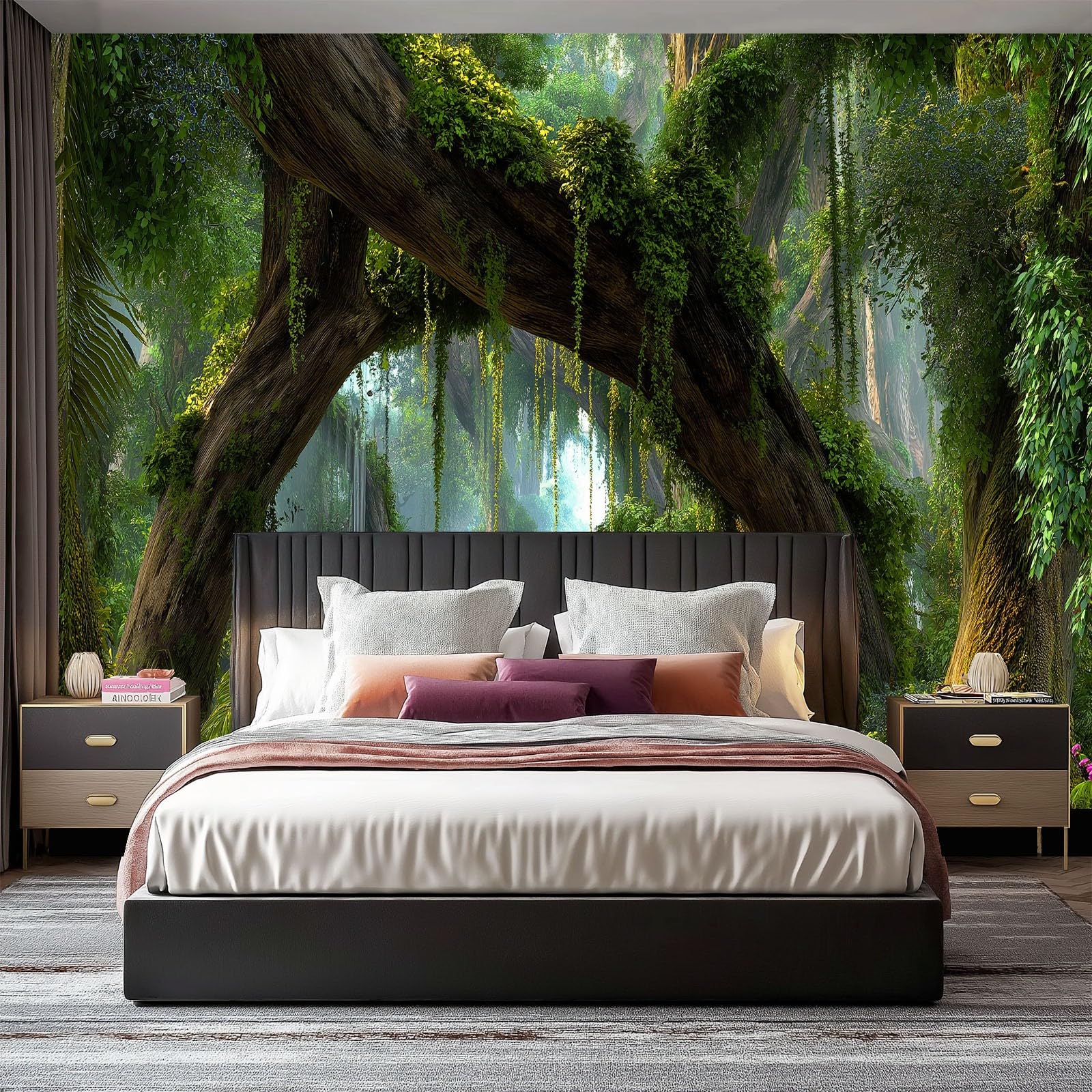3D Fototapete Fantasy Tropen Regenwald 400 x 280 (B x H) Wandbild Magie Dschungel, Vliestapete für Wohnzimmer Schlafzimmer TV-Hintergrund – Moderne Wanddeko Grün