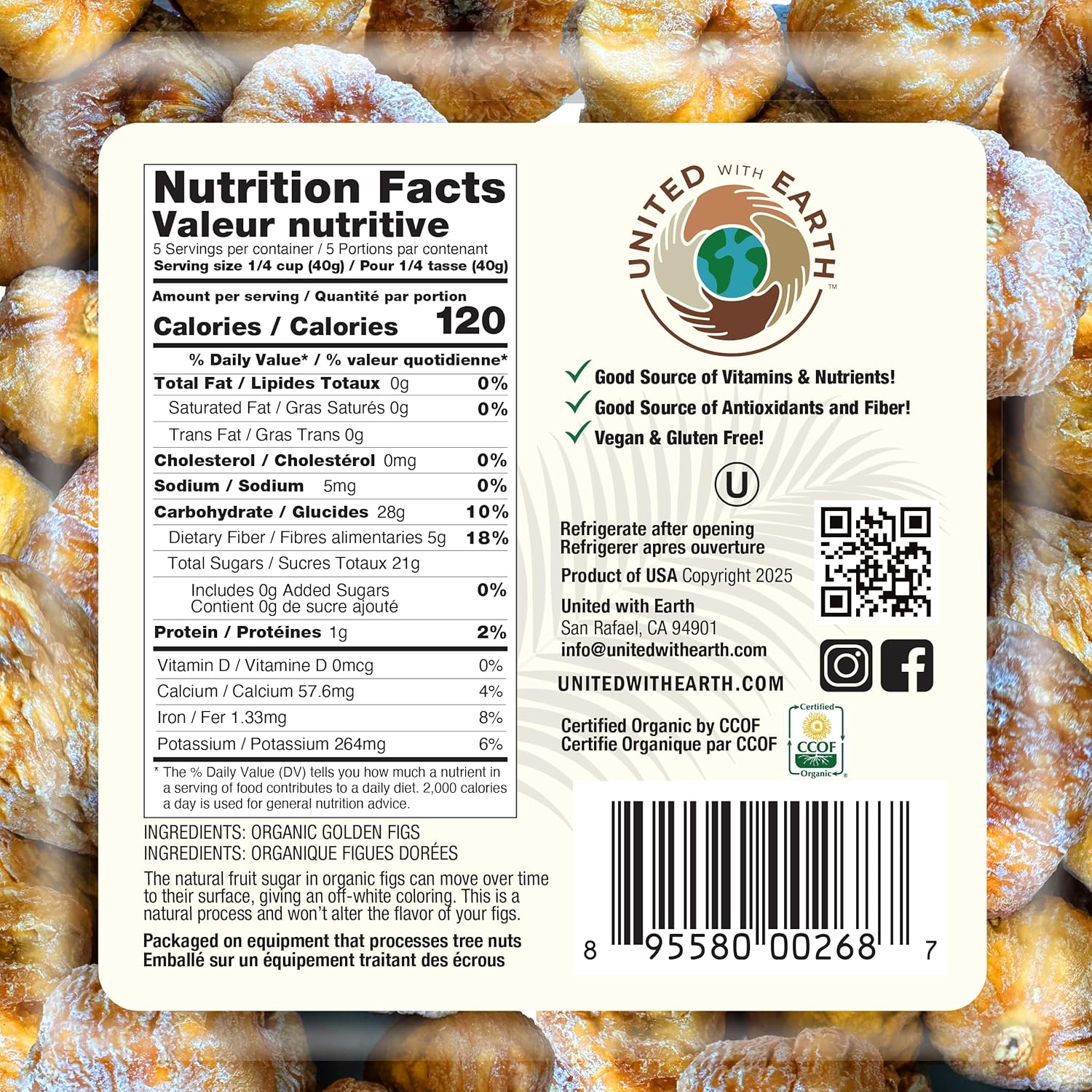 United With Earth Organic Golden California Figs - 8oz (4-pack) | Non-GMO, Gluten-Free, Vegan, Paleo, Certified Organic