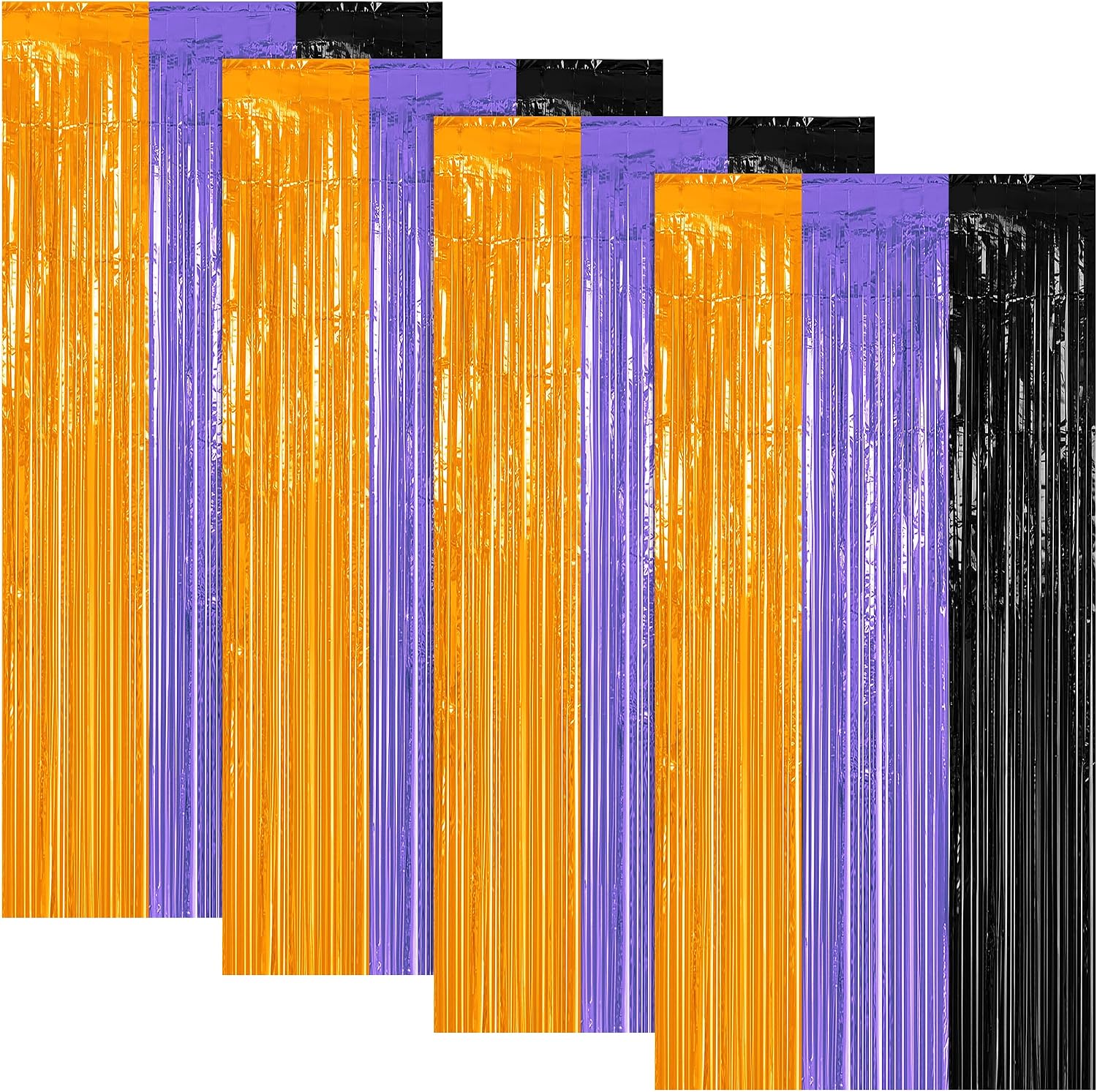 4 Pack Orange Purple Black Foil Fringe Curtains, Halloween Decorations