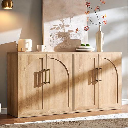 ACCOHOHO Juego de 2 armarios tipo bufé con puerta arqueada, armario decorativo con estante ajustable, armario modular de madera para comedor, sala