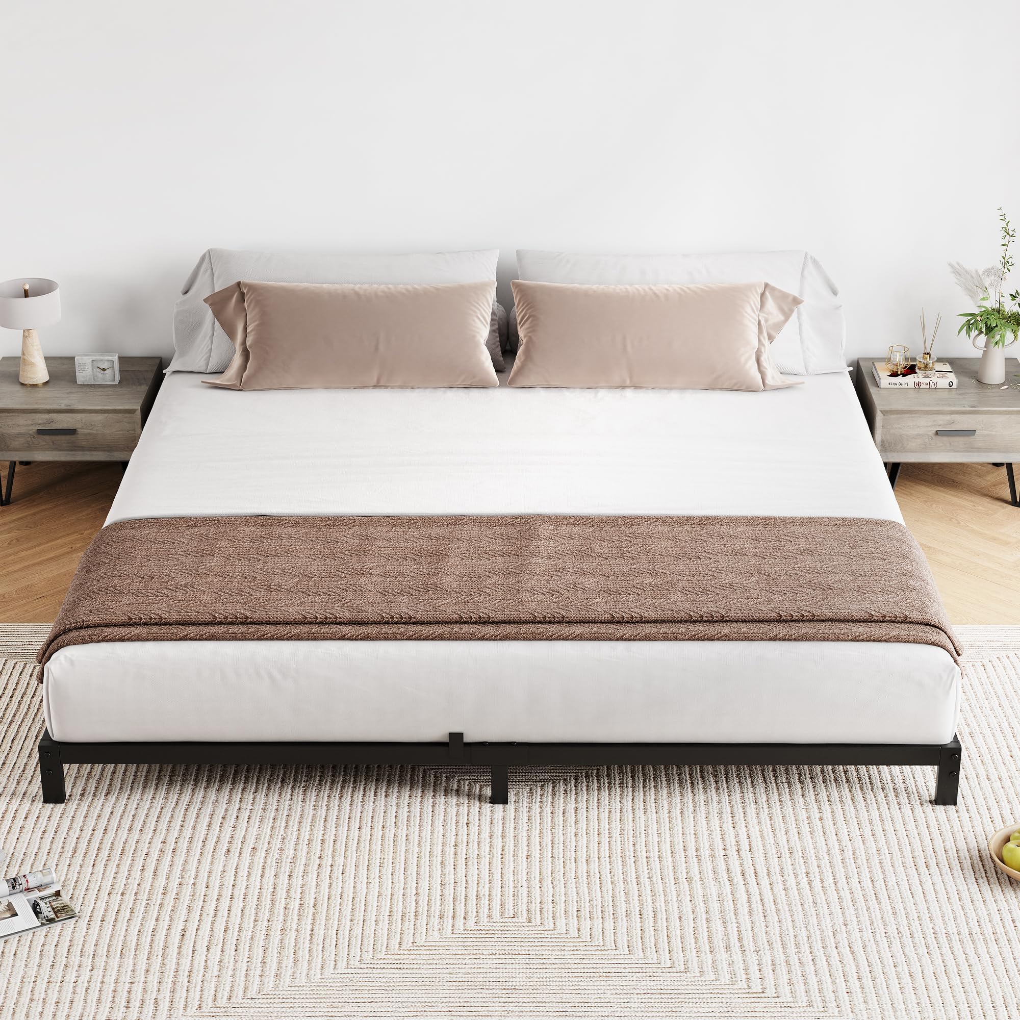 IDEALHOUSE 6 Inch California King Bed Frame High Metal Platform Bed Frames California King Size with Space Under
