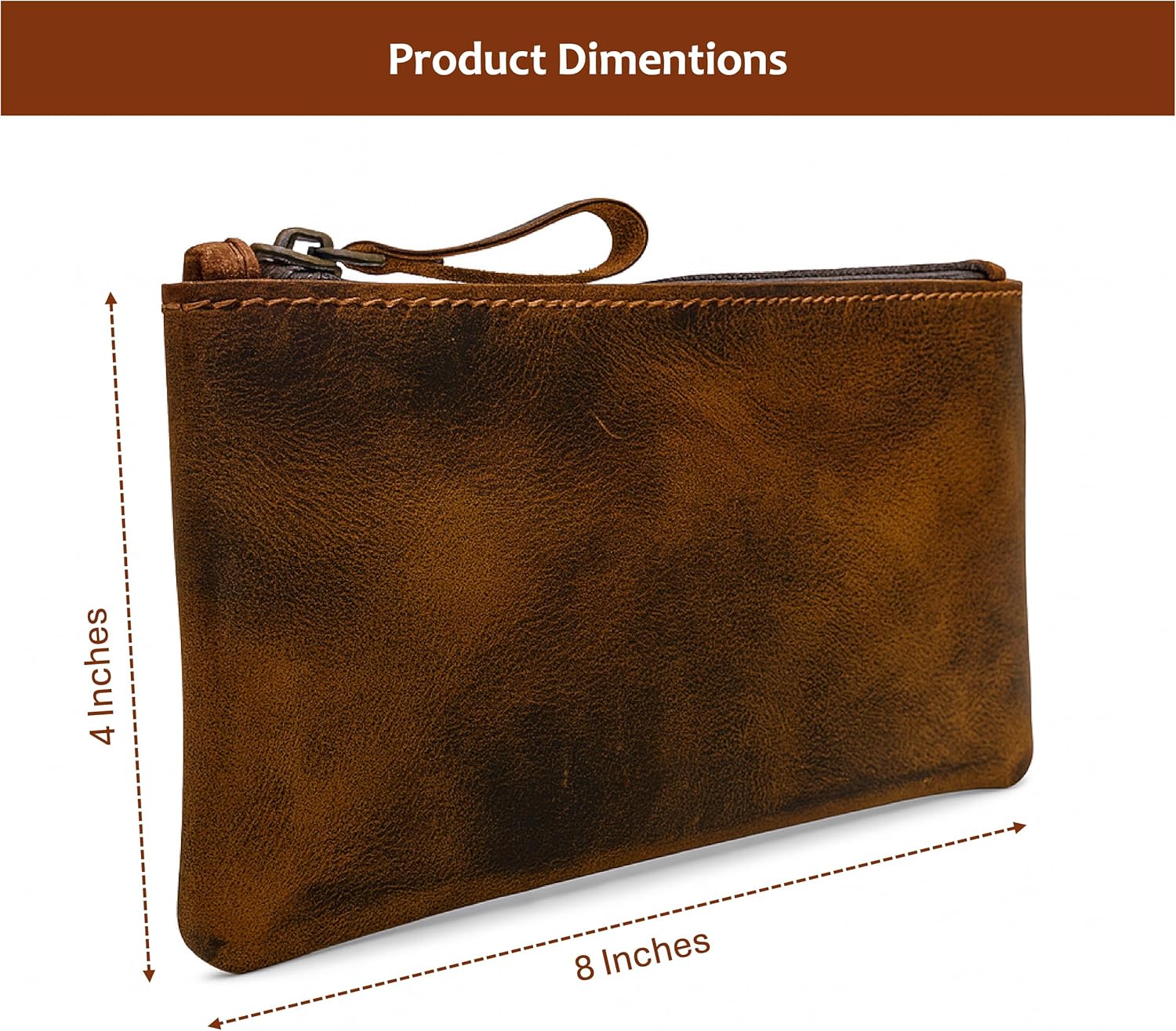 Leather Pencil Pouch, Currency Pouch, Leather Pencil Case, Zippered Pouch Paper Money, Pen Case, Pen & Marker Case, Pencil Case For Artists & Professionals (Brown) - Image 3