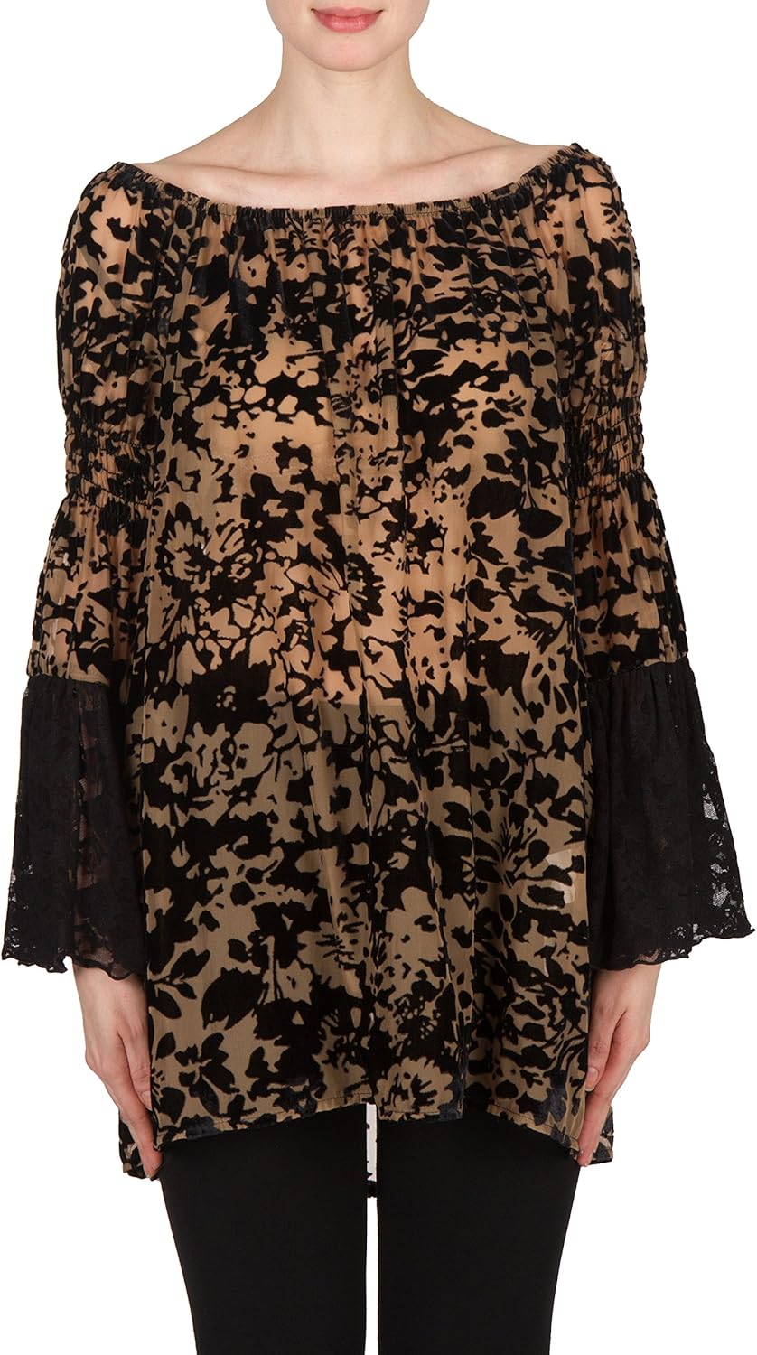 Joseph Ribkoff Ruffle Sleeve Velvet Flock Tunic - Style 173536