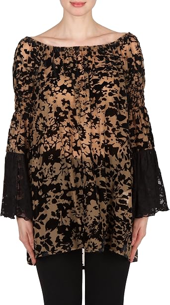 Joseph Ribkoff Ruffle Sleeve Velvet Flock Tunic - Style 173536
