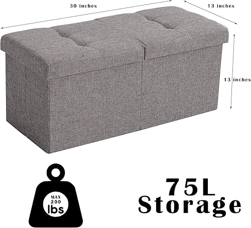 Miniatura 3 de CUYOCA Banco otomano de almacenamiento, asiento plegable, reposapiés, banco de zapatos, extremo de cama con tapa abatible, espacio de almacenamiento