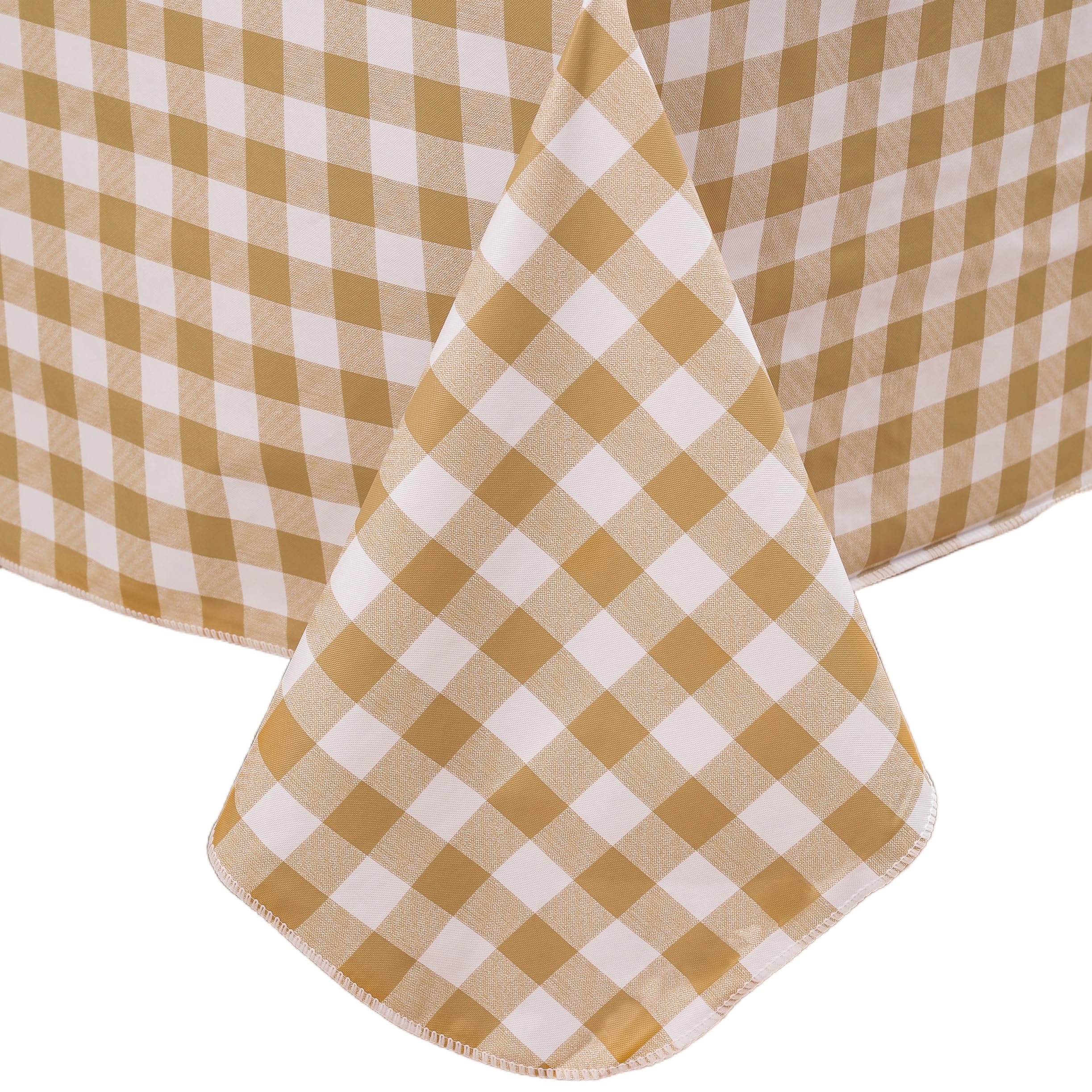 Photo 1 of Walrus Vinyl Tablecloth with Flannel Backing - Khaki Checkered, 60x102 Inch