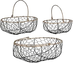 Red Co. Farmhouse Decor Metal Wire Gathering Basket Storage Organizers with Handles for Home, Kitchen, Cabinets, Bathroom, Set of 3