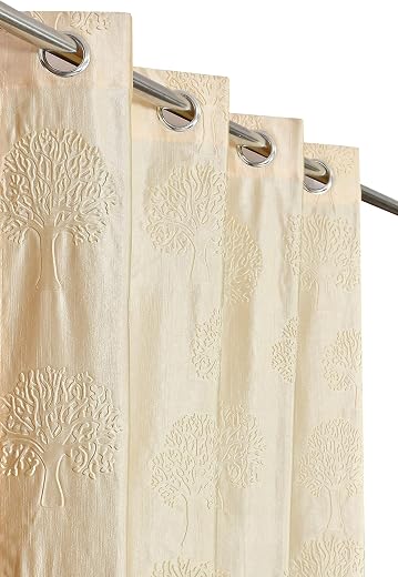 Galaxy Home Decor Embossed Tree Punching Fabric Curtains for Window 5 Feet, Pack of 1, Cream