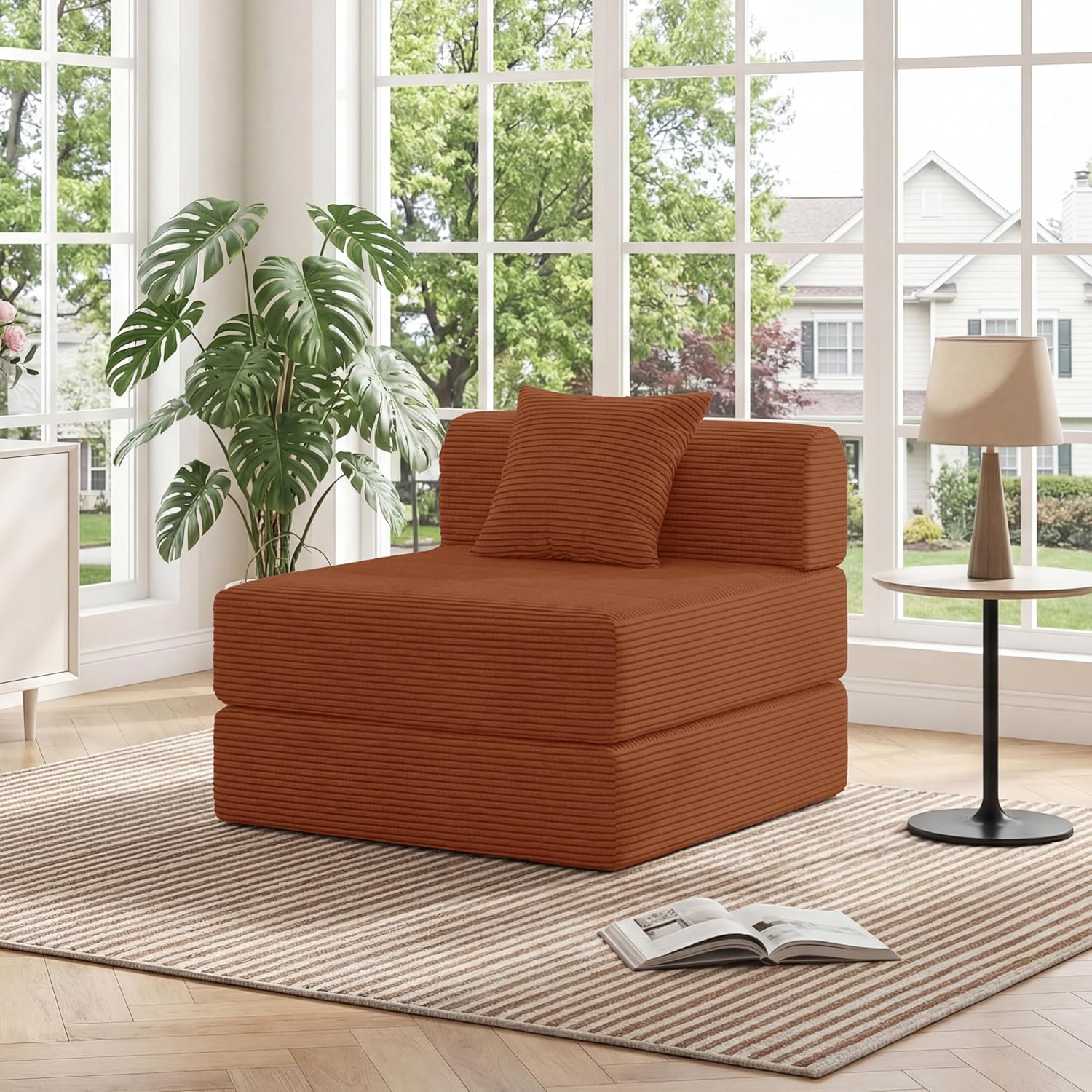 HouseMila Sofa Bed Couch,Convertible Boneless Couch Compressed Chair Comfy Boneless Chair Floor Lounge Chair with Pillow,No Assembly Folding Sofa Beds for Living Room Bedroom Guest Room(Single,Orange