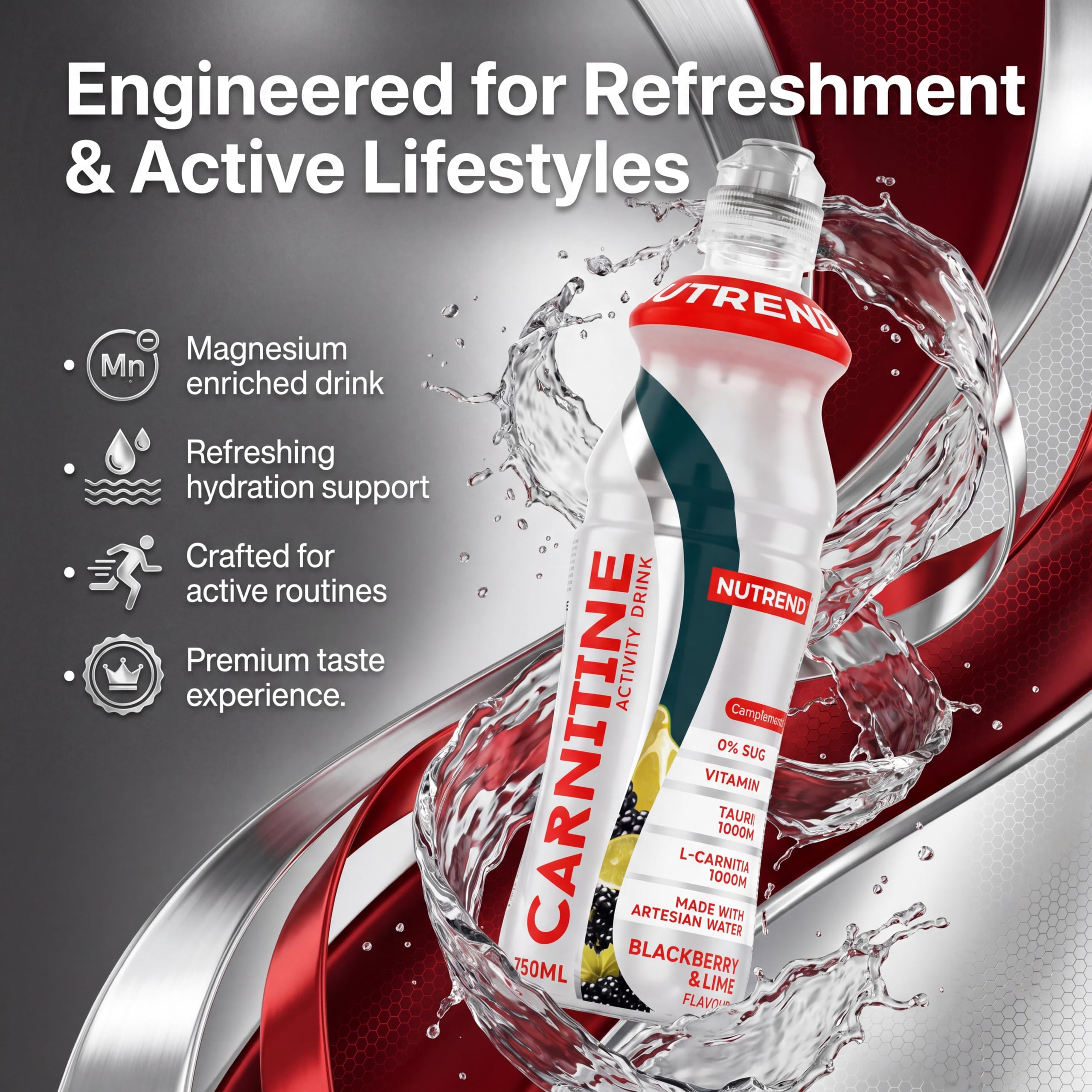 Bebida de Carnitina y Magnesio Nutrend Sabor Mora y Lima 750 ml Pack de 8 – bebida de energía e hidratación