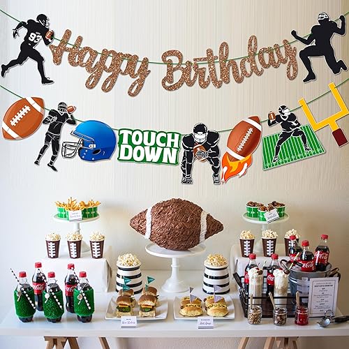 Miniatura 6 de Pancartas de fútbol con temática de cumpleaños con temática de fútbol, decoración de fiesta de cumpleaños de jugador de rugby, 2 piezas, decoración