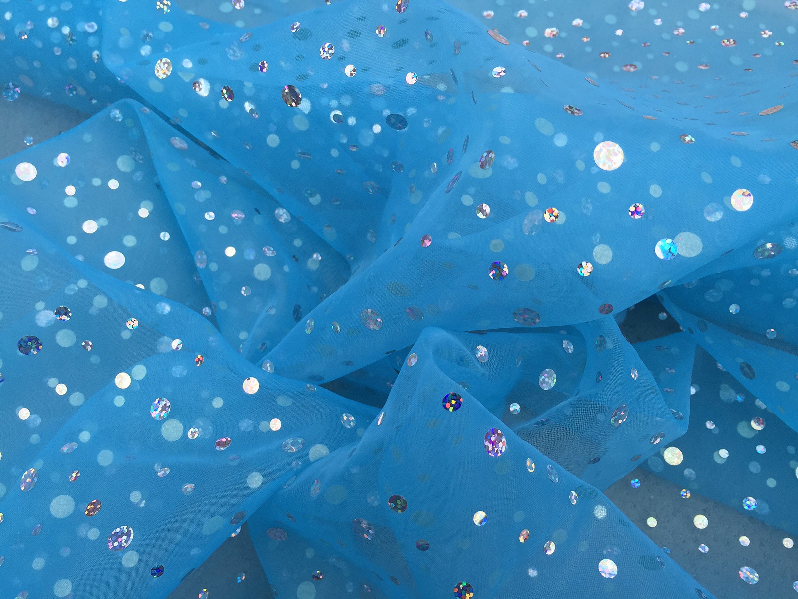 Hologram Organza draping voile wedding decorations Diamante sequin spots Net curtain Voile organza drapery Fabrics Wholesale - PER METRE (Turquoise Blue)