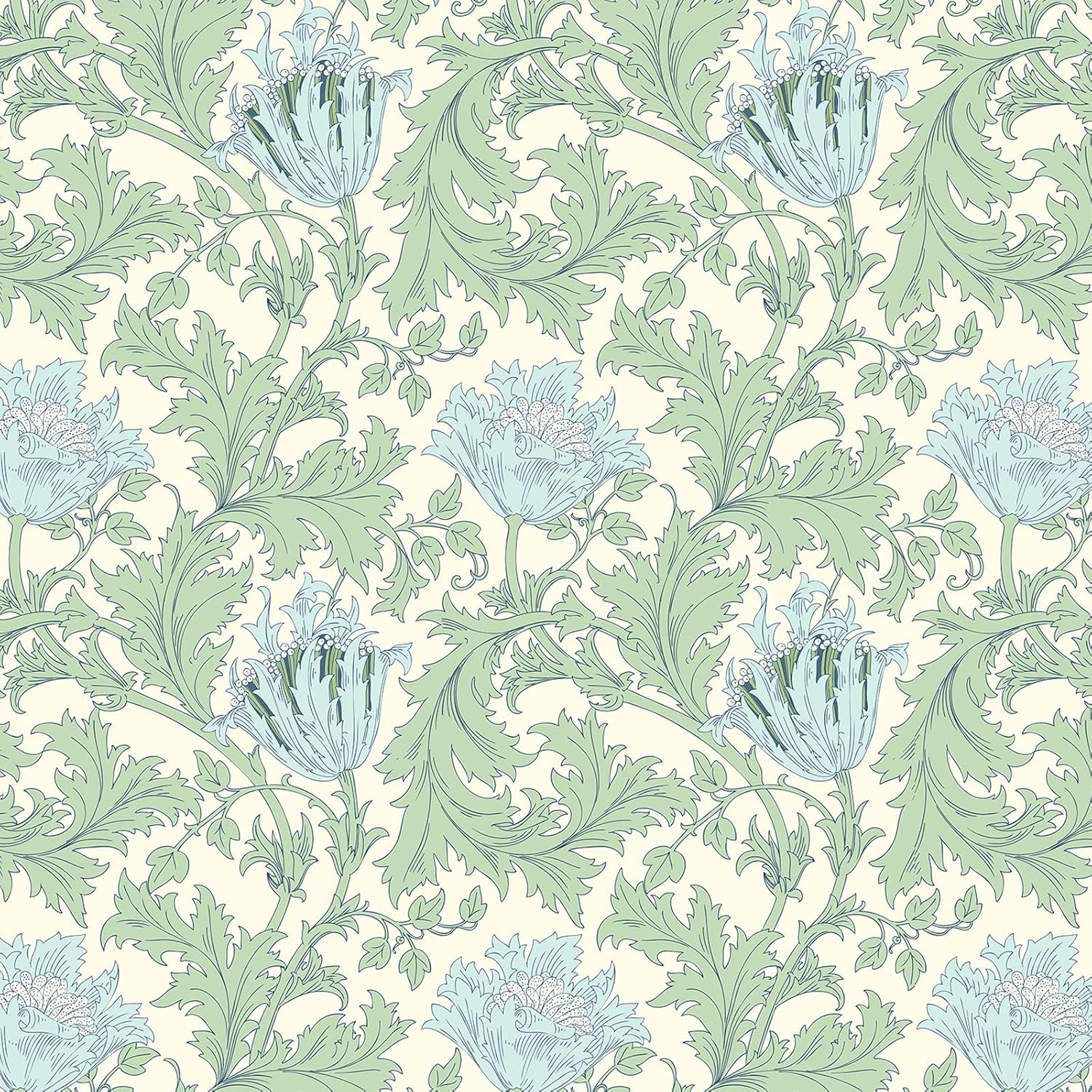 VEELIKE Cream Blue Anemone Floral Peel and Stick Wallpaper Vintage Art Nouveau William Morris Wallpaper 17.7''x354'' Removable Self Adhesive Contact Paper Floral Wall Paper for Bedroom Living Room