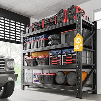 Fesbos 3000LBS Metal Steel Storage Shelves - 40" W Black 4 Tier Heavy Duty Rack Commercial Industrial Shelving with Adjustable Shelf for Basement Garage Warehouse - 40" W x 19.5" D x 59.5" H