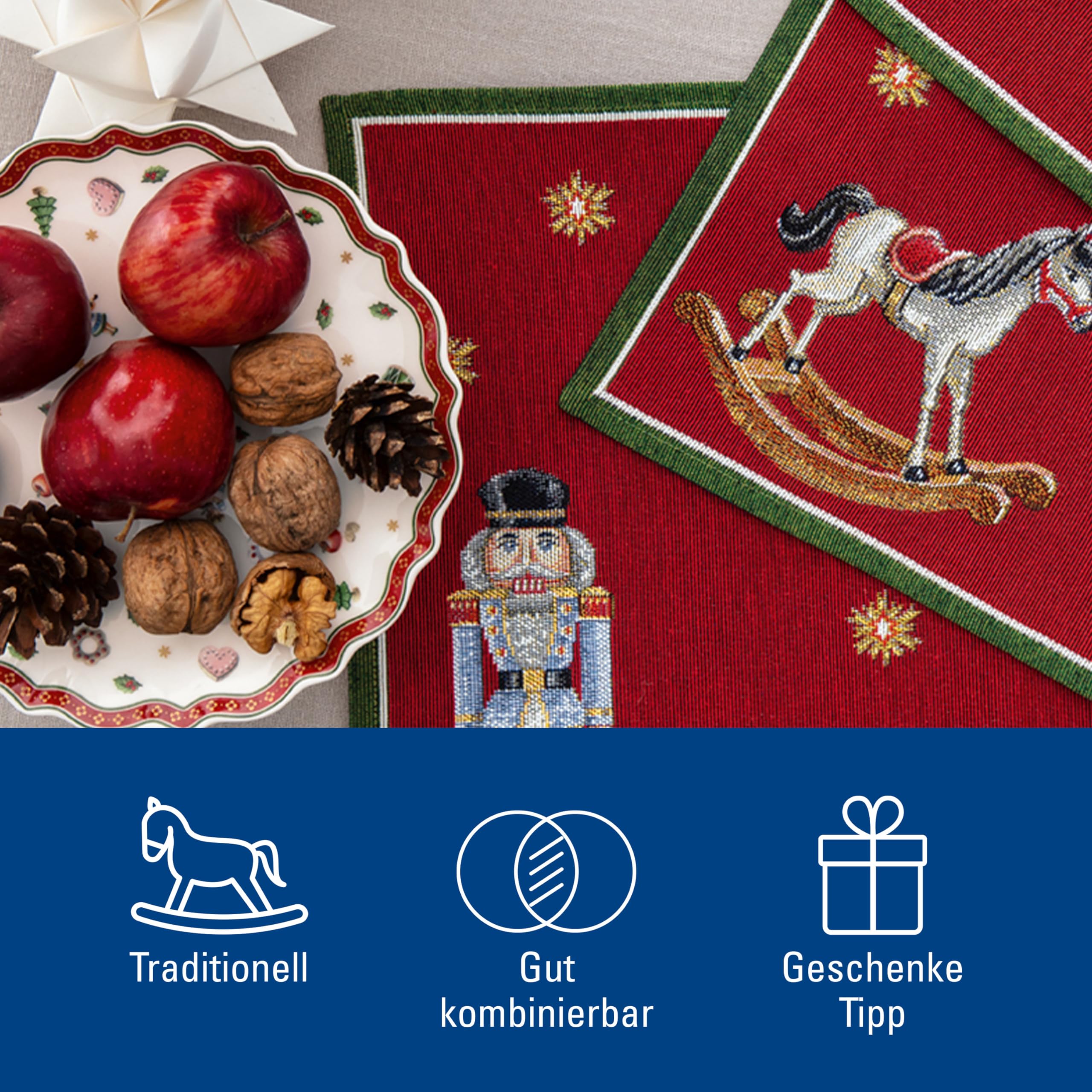 Villeroy & Boch - Toy's Delight Jubiläums-Set Gobelin Platzset 4-teilig Bunt, Weihnachten, Platzset für 4 Personen, Tischdeko, Weihnachtsmotiv, Baumwolle, Polyester
