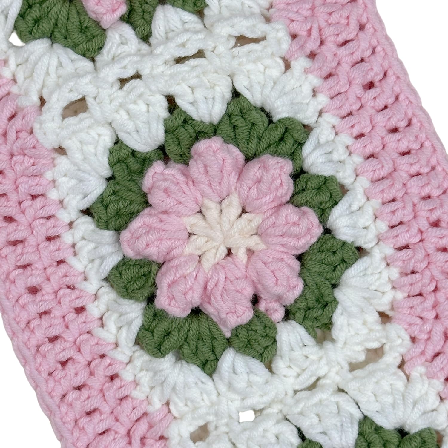 Handmade Crochet Pink and Green Cute Flower Steering Wheel Covers Universal 14-15 inch for Women and Men,New Car Gift,Handmade Gift,Gift for her