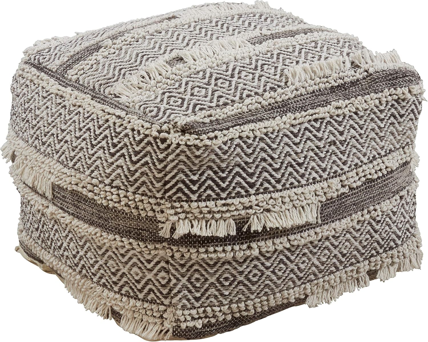 SARO LIFESTYLE Oliver Collection Textured Handwoven Floor Pouf, 20"x20"x14", Grey (PU195.GY)