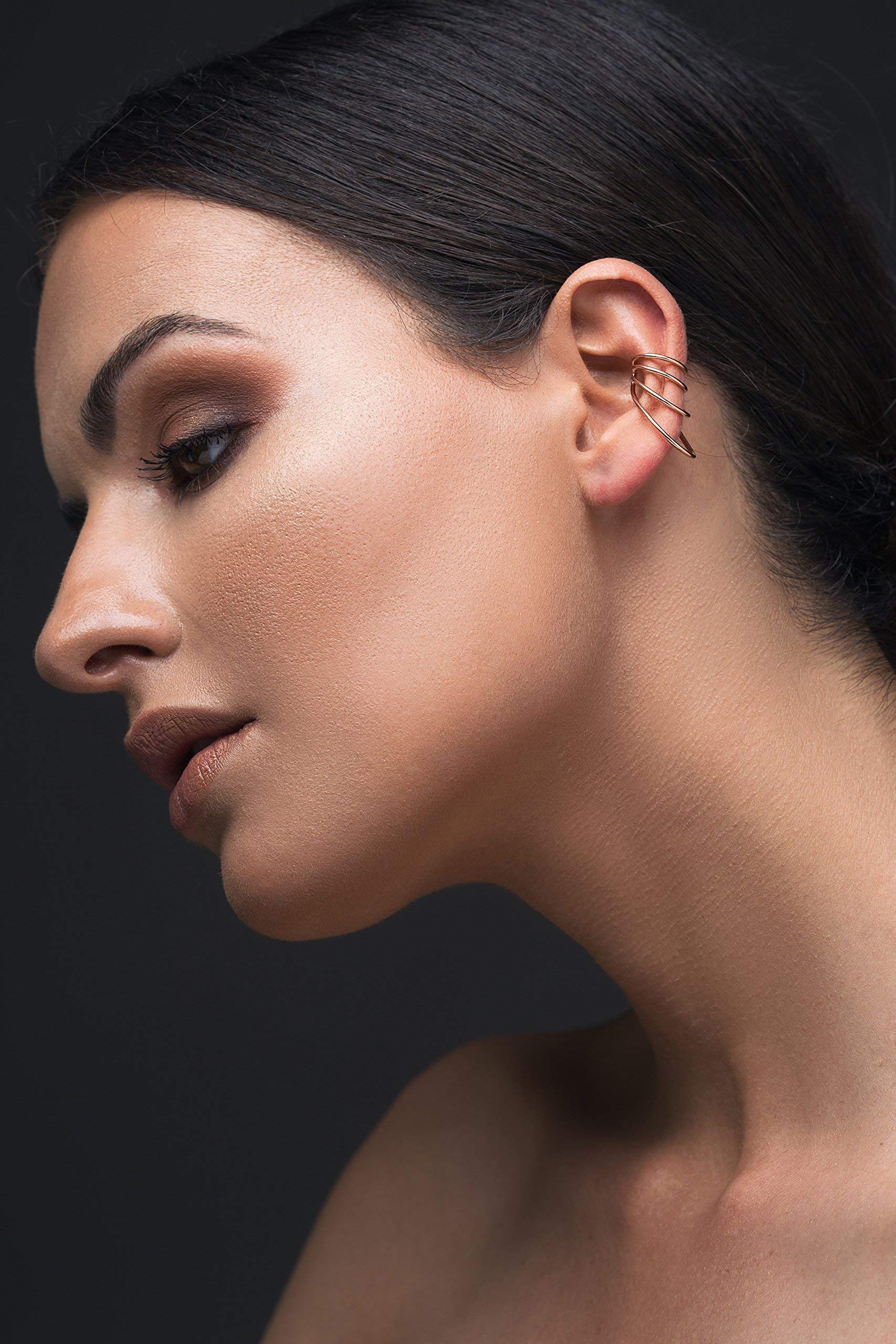 Minimalistischer Ear Cuff Ohrring ohne Ohrloch - Dreifachreifen aus 925 Sterlingsilber - Multiple Piercing Look - Nickelfrei Hypoallergen - Einzelner - Handmade by Emmanuela