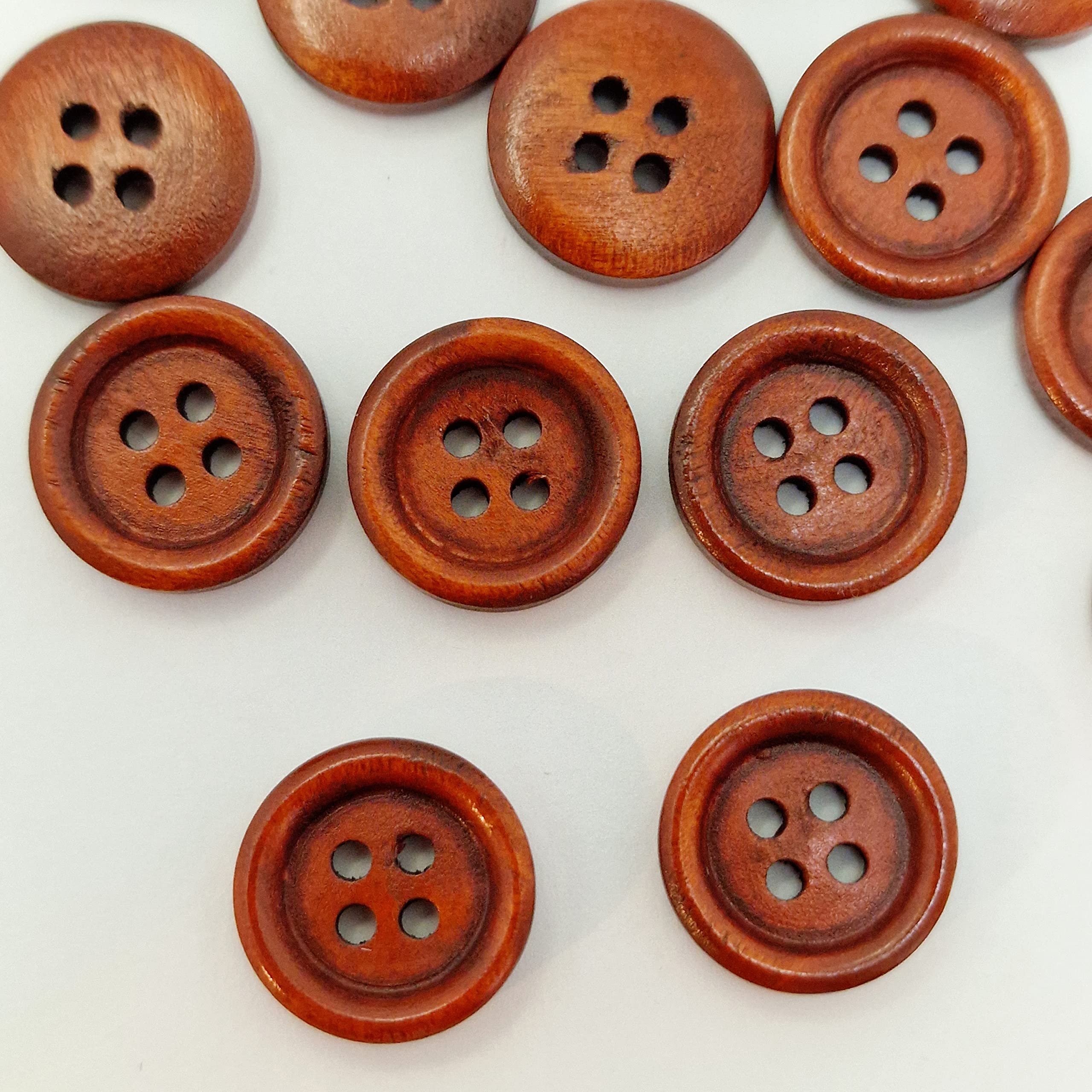 MajorCrafts® 44pcs 15mm Red Brown 4 Holes Sewing Round Wood Buttons Craft Embellishments