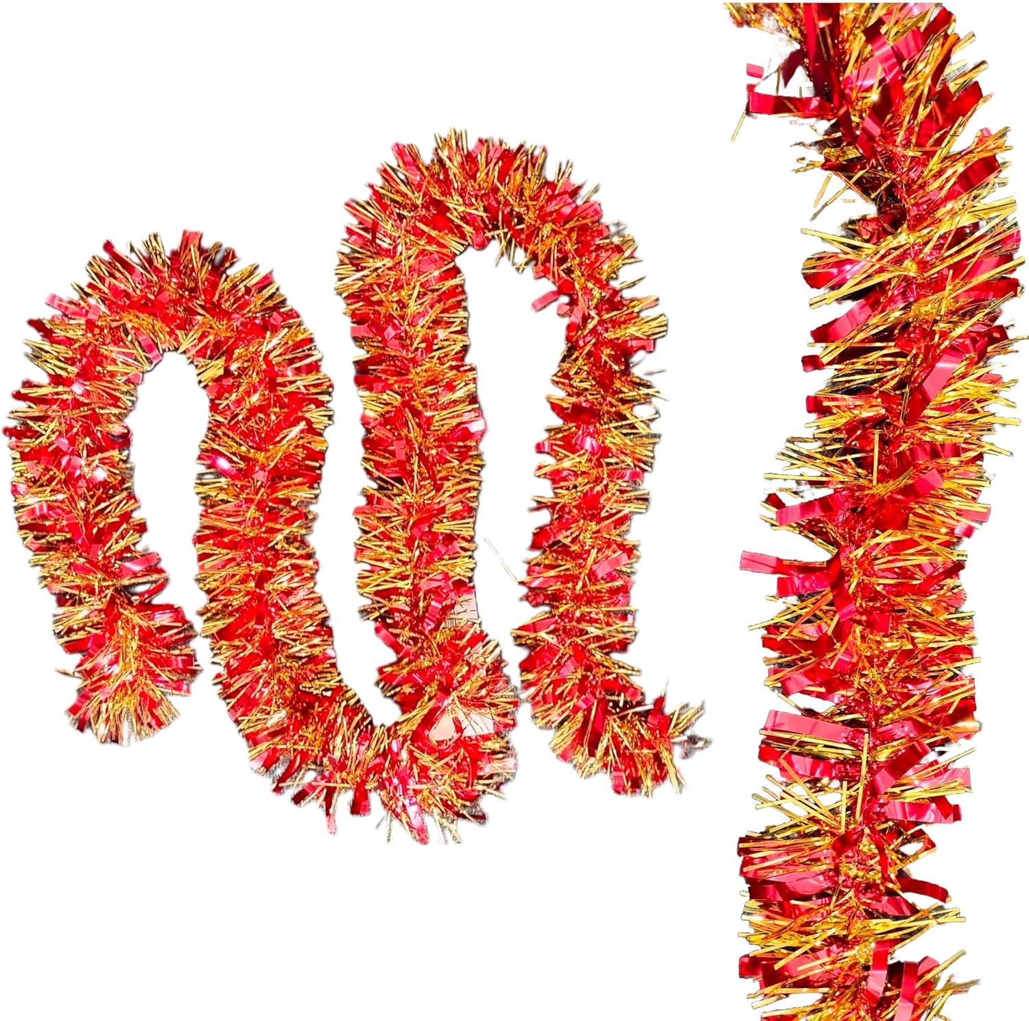 Concept4u Red and Gold Christmas Tinsel 2 meter Xmas Metallic Chunky Tinsel Garland for