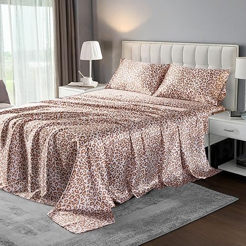 Miniatura 9 de HENGWEI - Juego de sábanas de seda de tamaño matrimonial, 4 piezas, juego de sábanas refrescantes con microfibra sedosa, resistente a las arrugas,