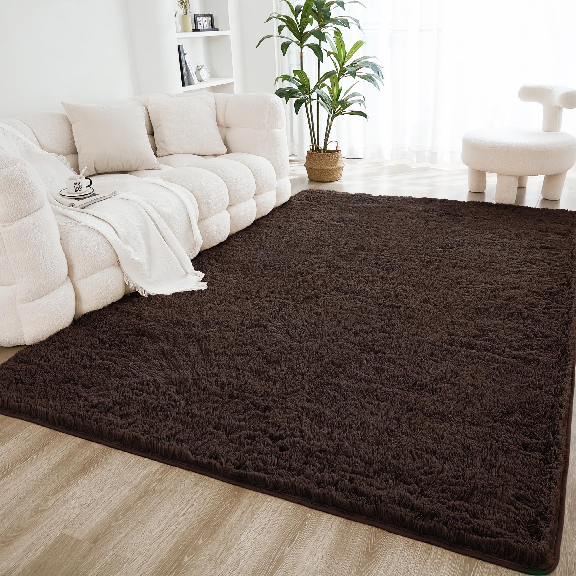 Litanika 4x6 Shag Area Rug for Living Room Bedroom, Brown High Pile Ultra Soft Plush Shaggy Furry Bedside Playroom Dorm Carpet, Non-Slip, Non-Shedding