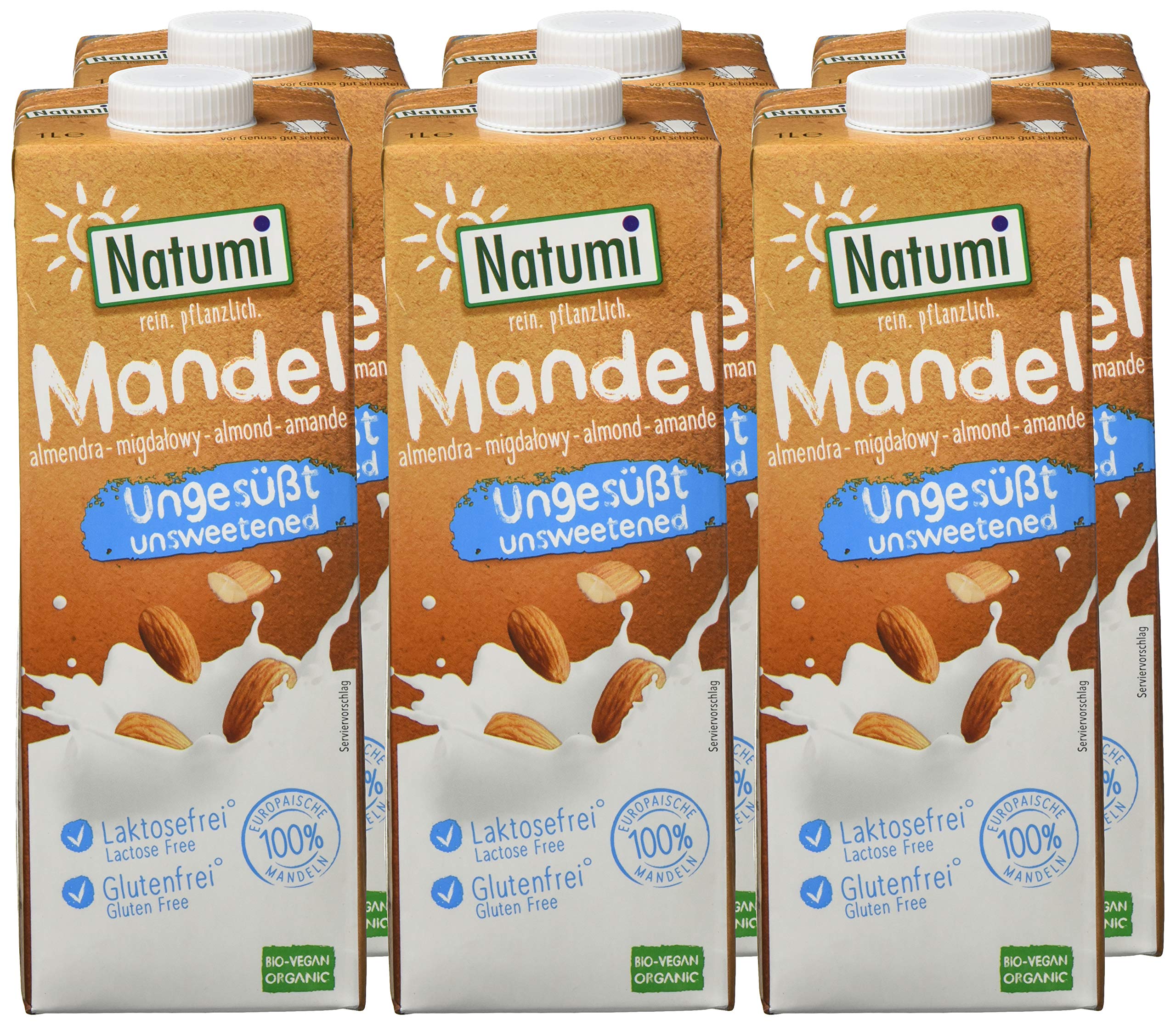 Natumi Mandeldrink Ungesüßt Bio Vegane Milchalternative, Nuss, 1 ltr (6er Pack)