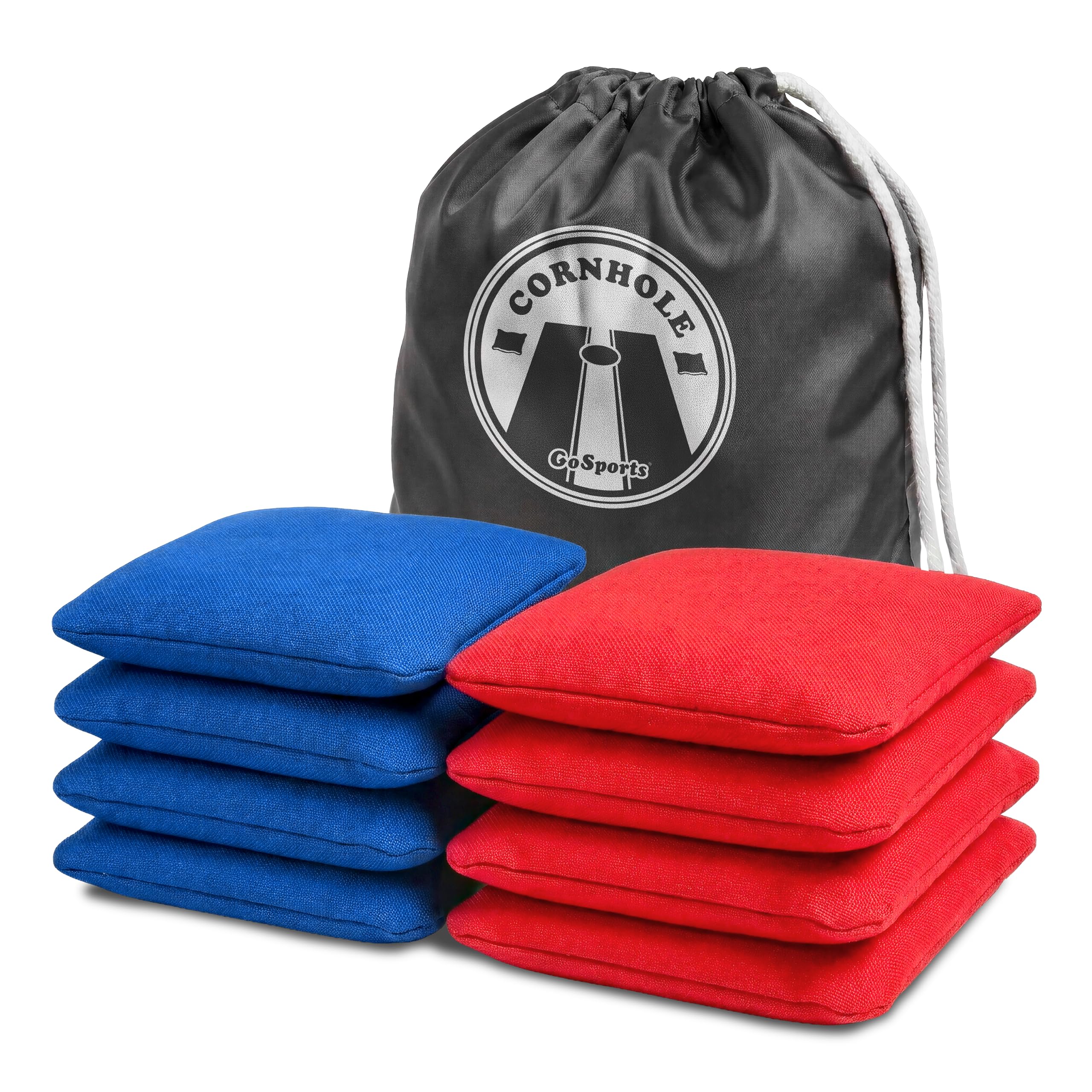 GoSports Official Regulation Cornhole Bean Bags Set of 8 – for Fun Casual Cornhole Games - All Weather - American Stars and Stripes or Red and Blue