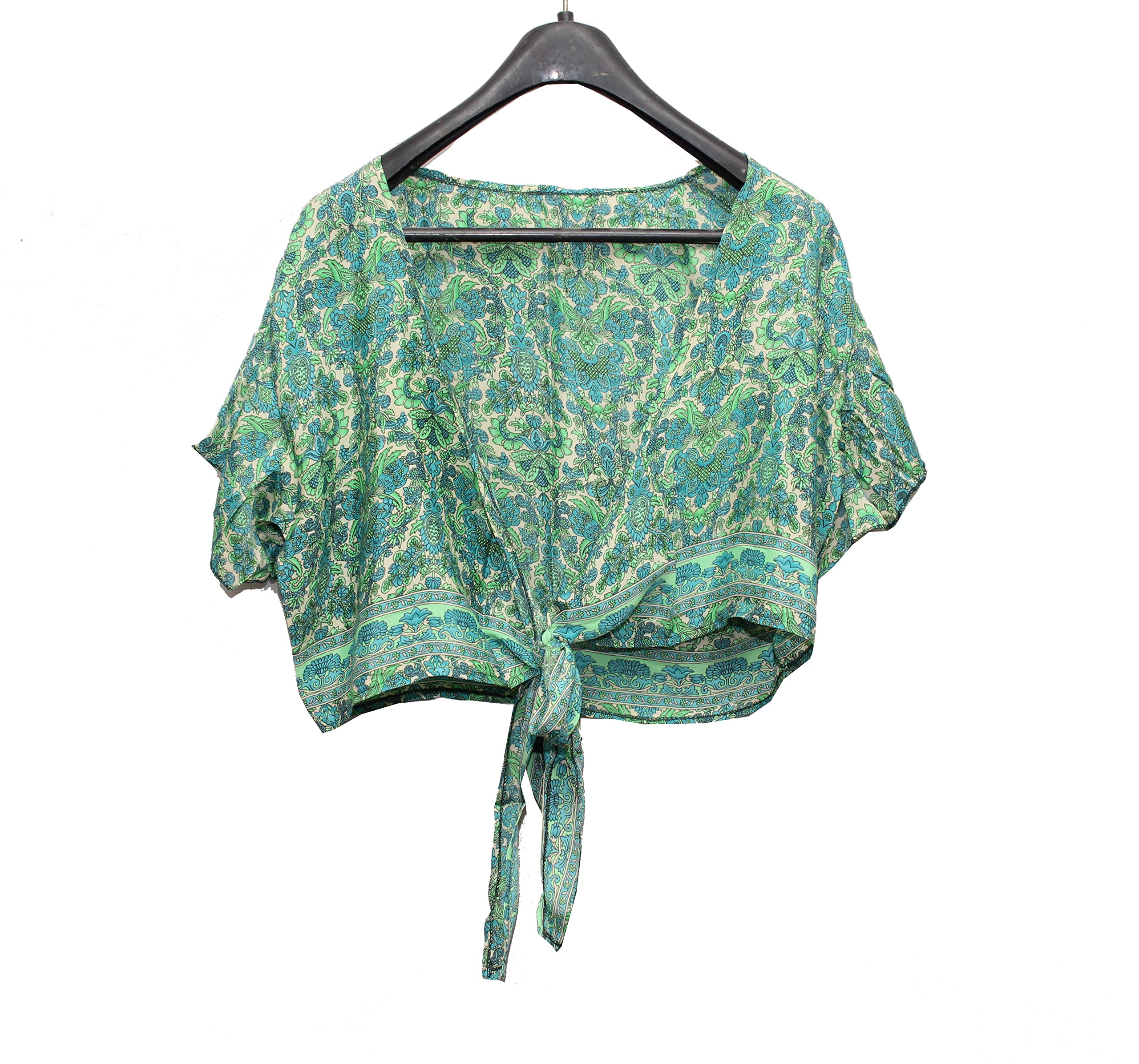 SHUBHANGI COLLECTIONSWomen's Multi Silk Beach Wear Wrap Belted Half Sleeve Crop Top