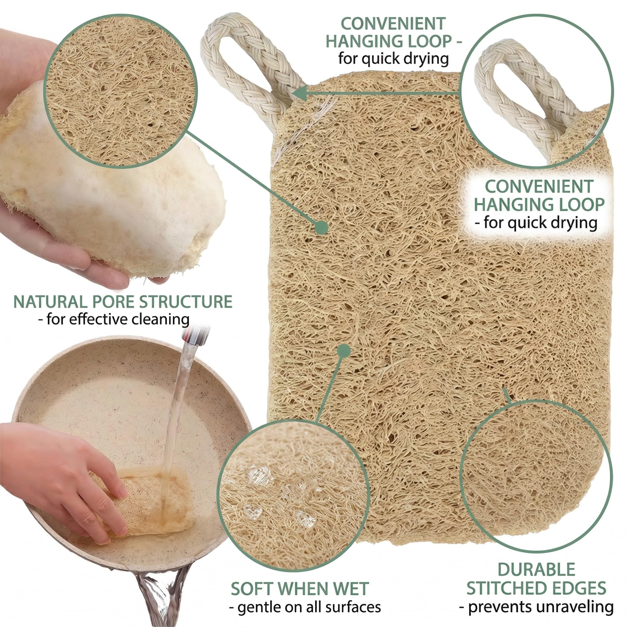 IWIDYA Estropajo de Lufa Natural para Cocina, Esponja Vegetal Ecológica para Lavar Platos, Exfoliante Suave y Biodegradable, Pack de 8 Unidades — view 5