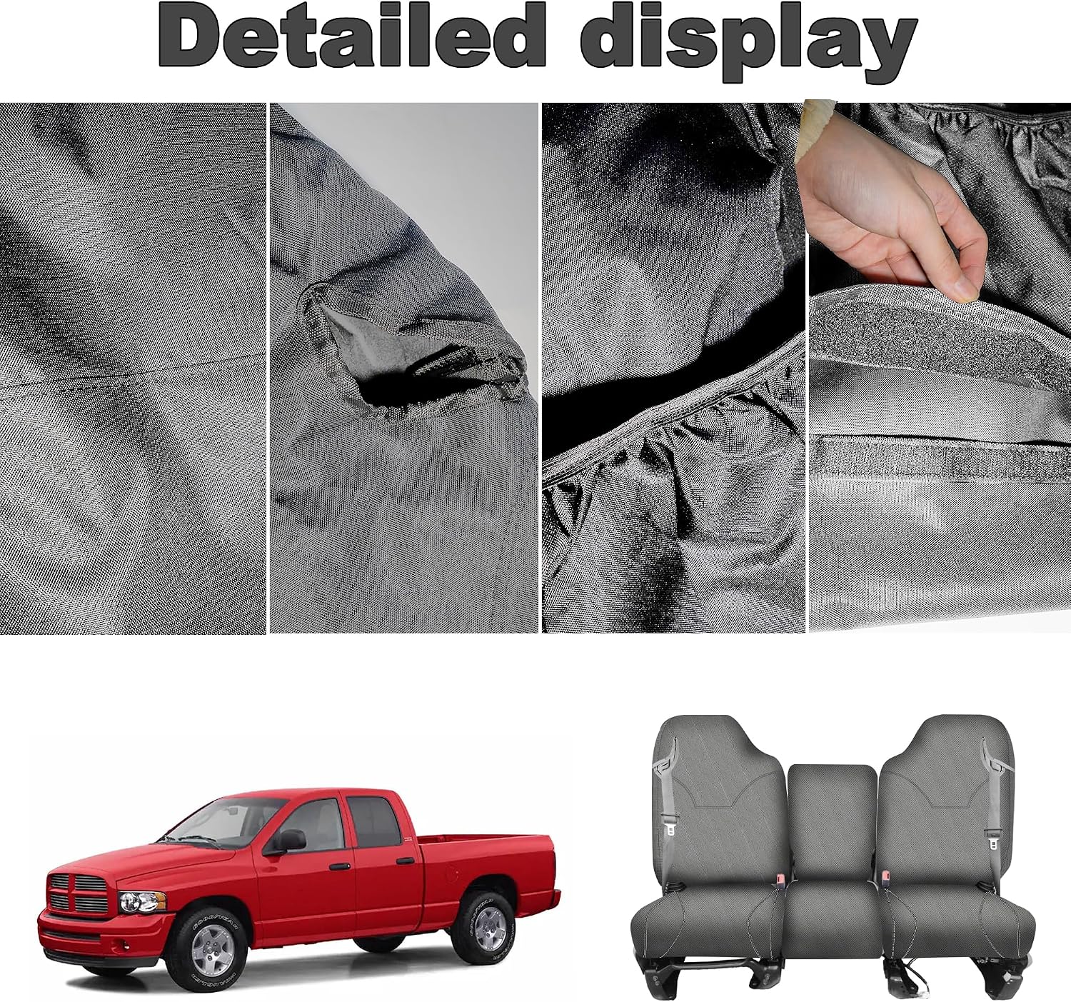 Front Truck Seat Cover for Dodge Ram Quad Cab 1500 2500 3500 1998 1999 2000 2001 2002, 40/20/40 Split Bench Seat Protector with Integrated Seatbelt Cutouts, 600D Oxford Fabric-Gray