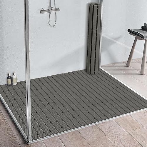 Miniatura 7 de Yolife Tapete de ducha grande de PVC, 35.4 x 24 pulgadas, con ventosa, antideslizante, fácil de cortar y rizar, tapete de ducha resistente para