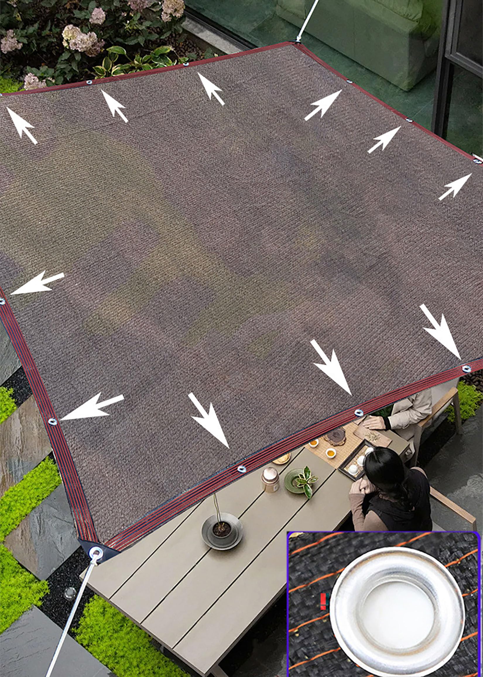 4x8m Filet D'Ombrage Gris Voile d'ombrages Rectangulaire,PEHD Tissu | D'ombrage avec Oeillets,Protection solaire/Respirable/Coupe-Ventpour La Couverture Pour Serre,Terrasse,Plantes,Jardin