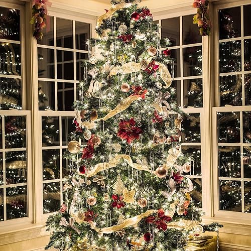 Miniatura 8 de Decoraciones para árbol de Navidad, 2.5 pulgadas x 32.8 pies, 100 luces LED para árbol de Navidad con temporizador, funciona con batería y USB, 8