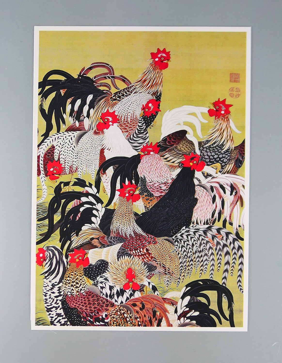 Amazon Co Jp Biblioart Series 伊藤若冲 群鶏図 ジークレープリント A5判額絵 ホーム キッチン