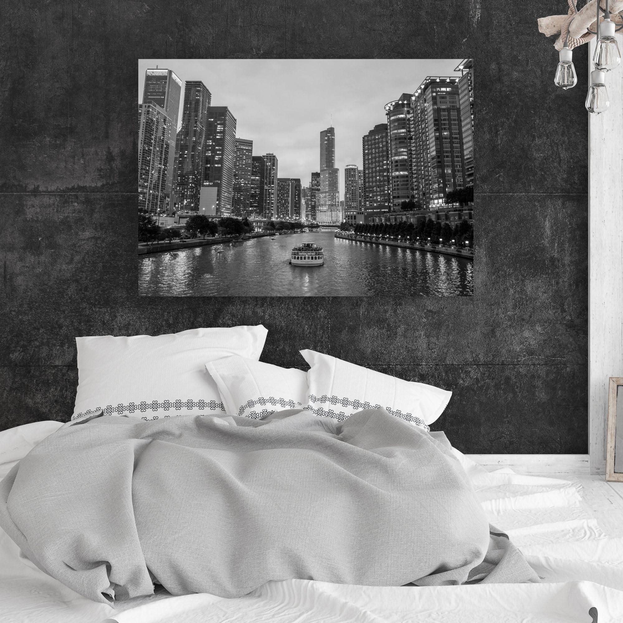GP TONER Quadro su tela Architettura Chicago bianco e nero 150X50 cm