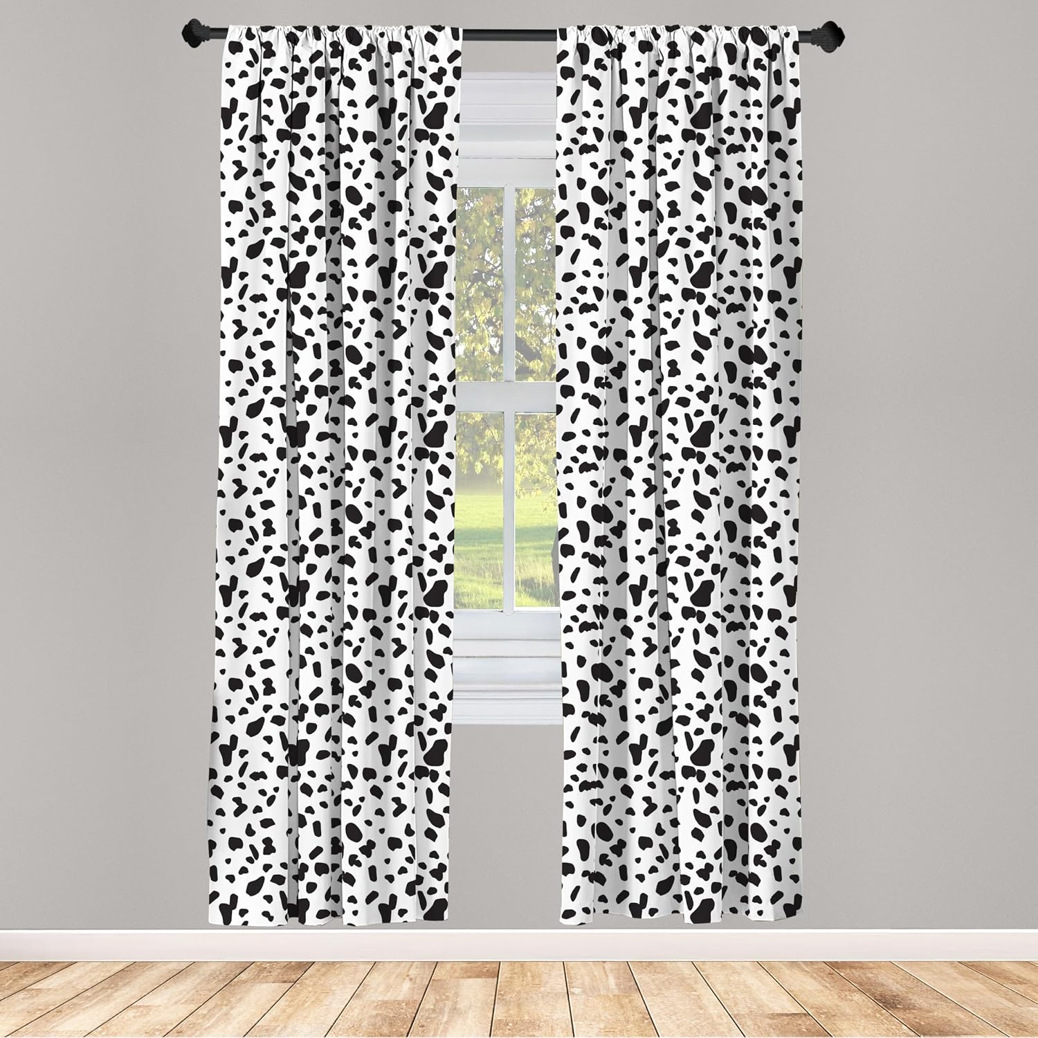 Lunarable Abstract Window Curtain Panels 4 Pack, Dalmatian Spots Shapeless Geometric in Minimalist Tones Image, Lightweight Set with Rod Pocket, 4 Panels of - 28"x95", Black and White