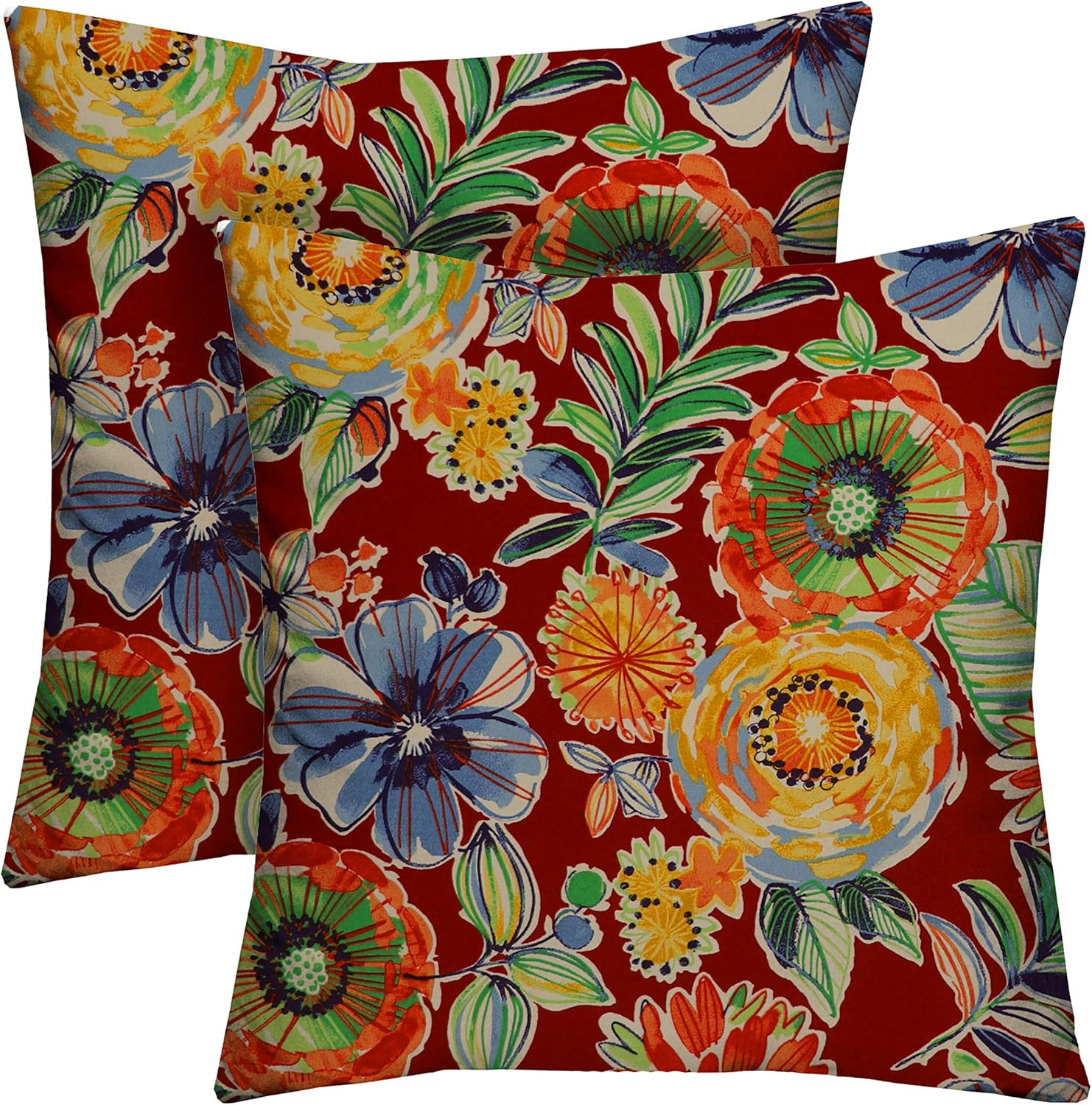 RSH DECOR: Square Throw Pillows Set of 2 | 20” x 20” | All-Weather Spun Fabric | Water and Fade-Resistant | Outdoor Accent Pillows for Patio Furniture | Colsen Berry